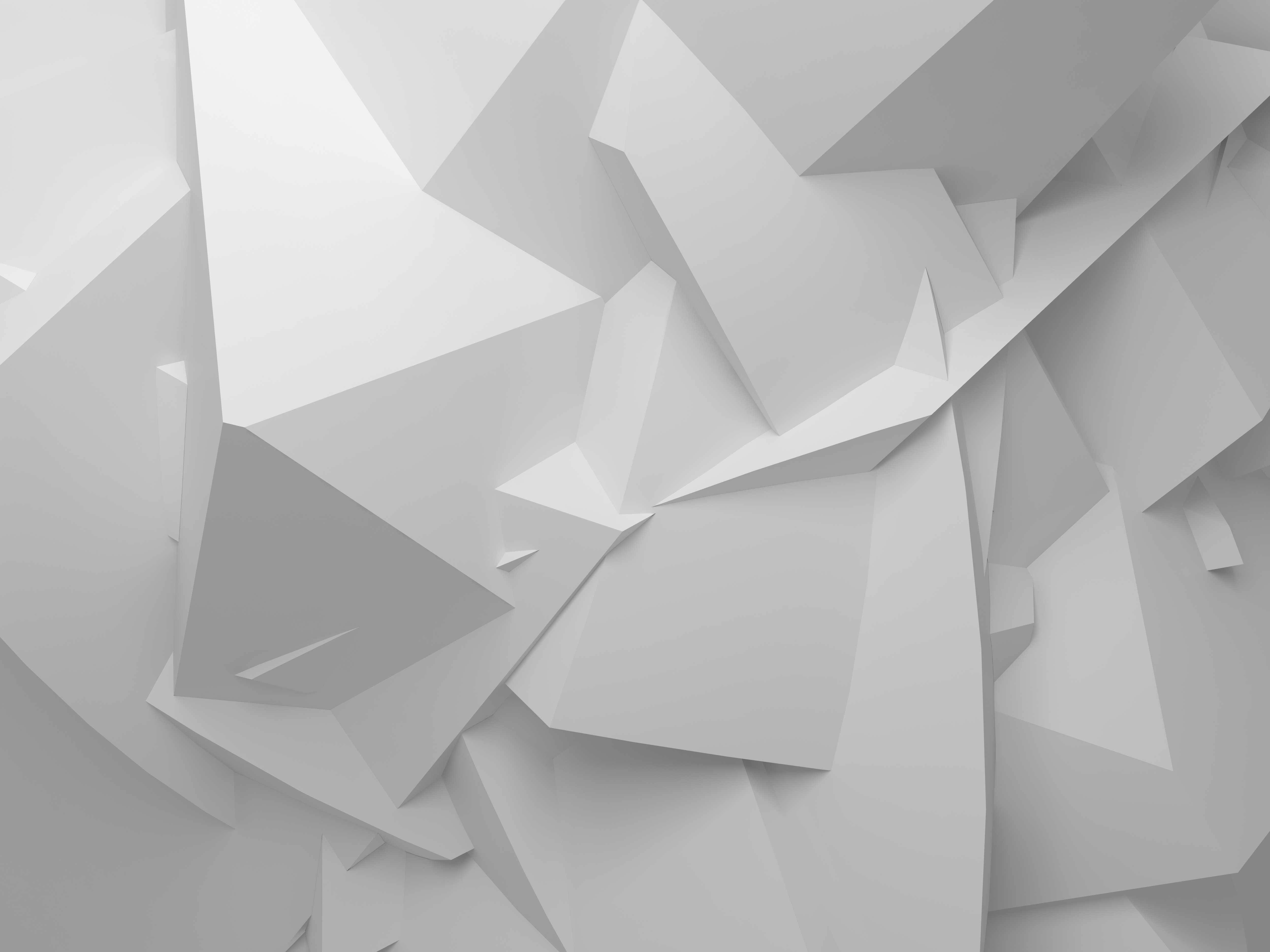 white abstract trapeziums, interlocking white and gray polygonal shapes, modern minimalist 3d-rendered texture, 4K Desktop Wallpaper