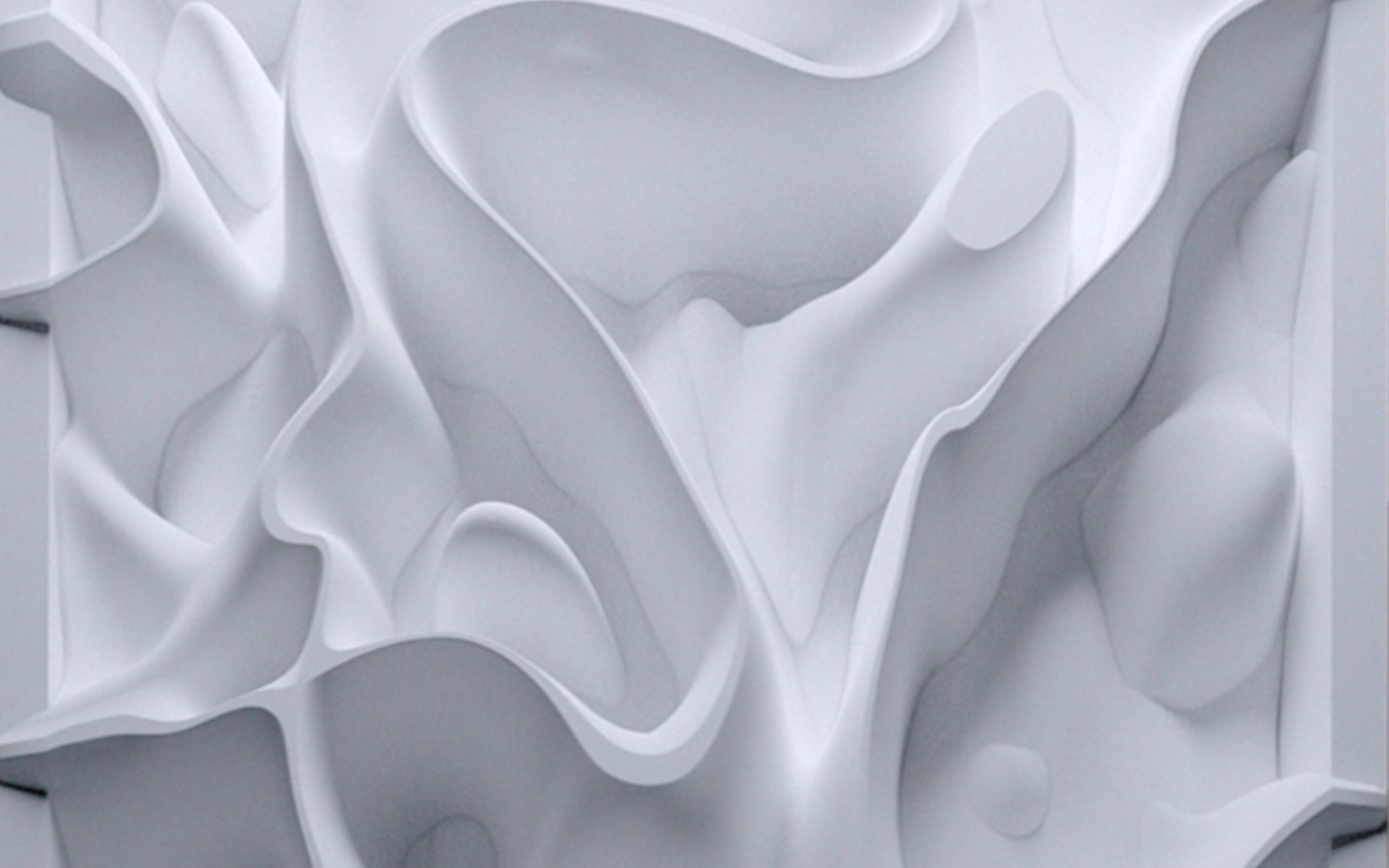 white abstract wave clay, flowing organic curves, soft shadows, 4K Desktop Wallpaper