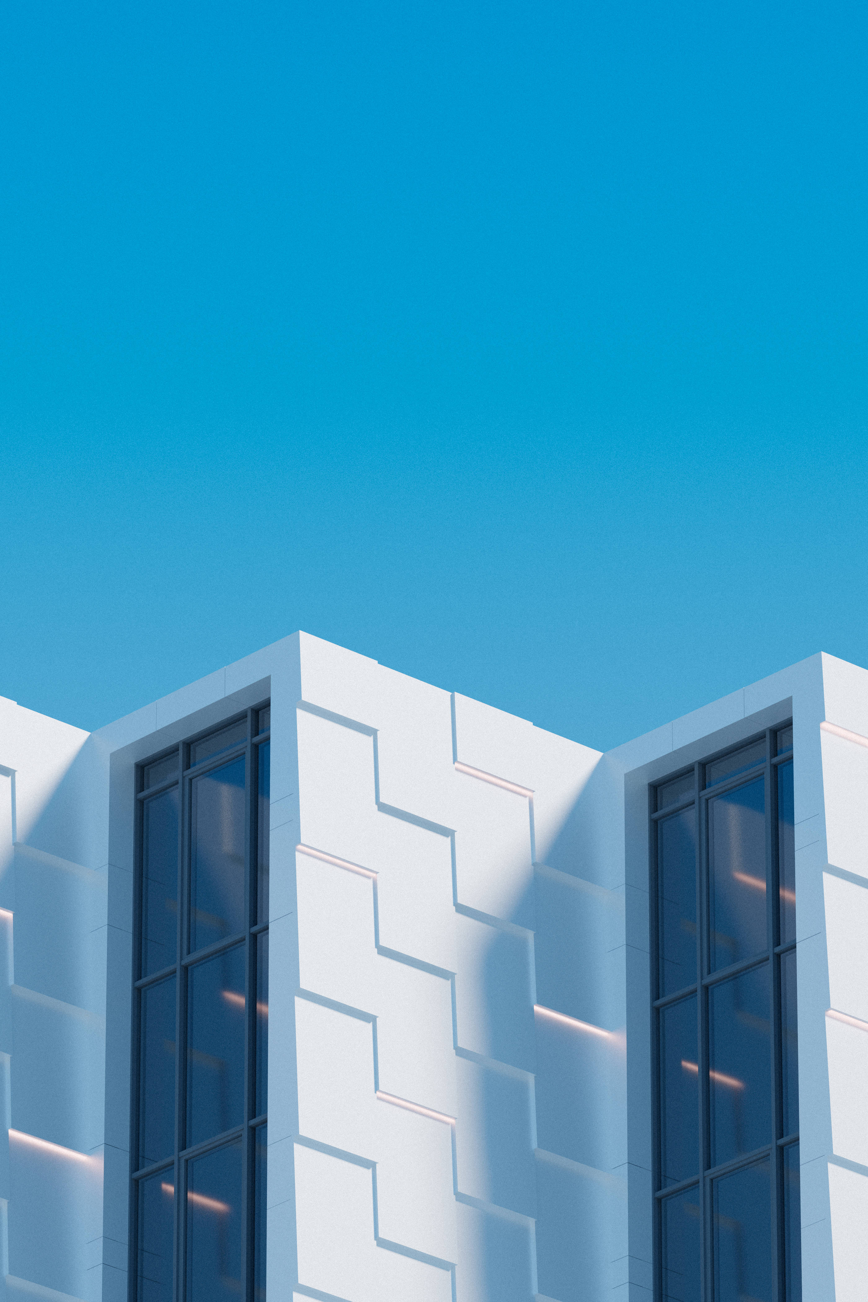 white mosaic building, geometric patterns, dark windows, 4K Phone Wallpaper