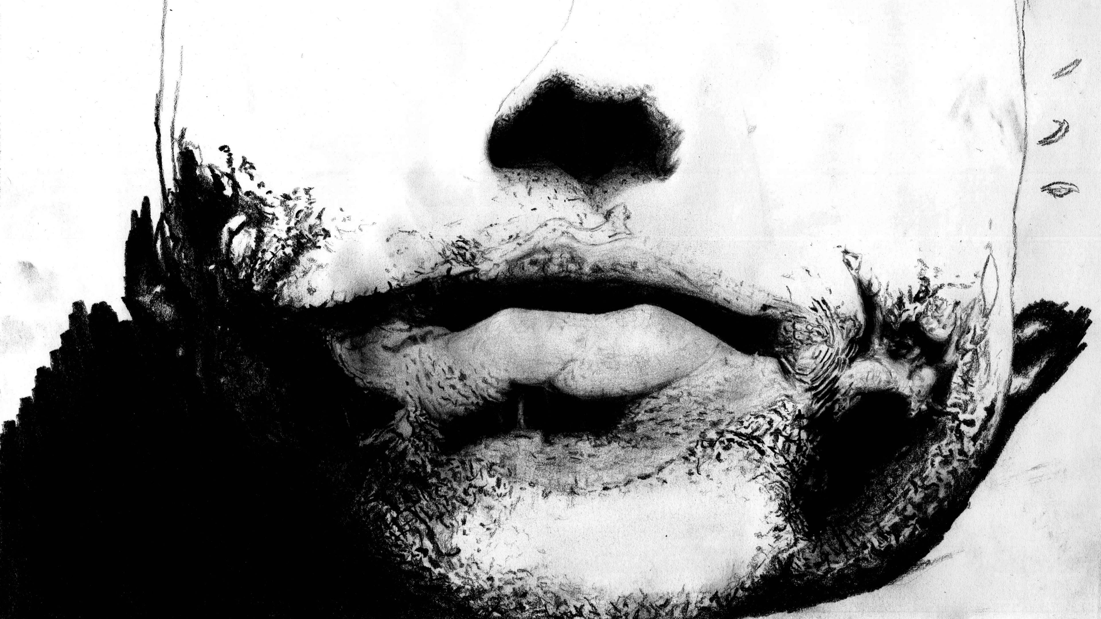 white abstract, charcoal art, black and white, 4K Desktop Wallpaper