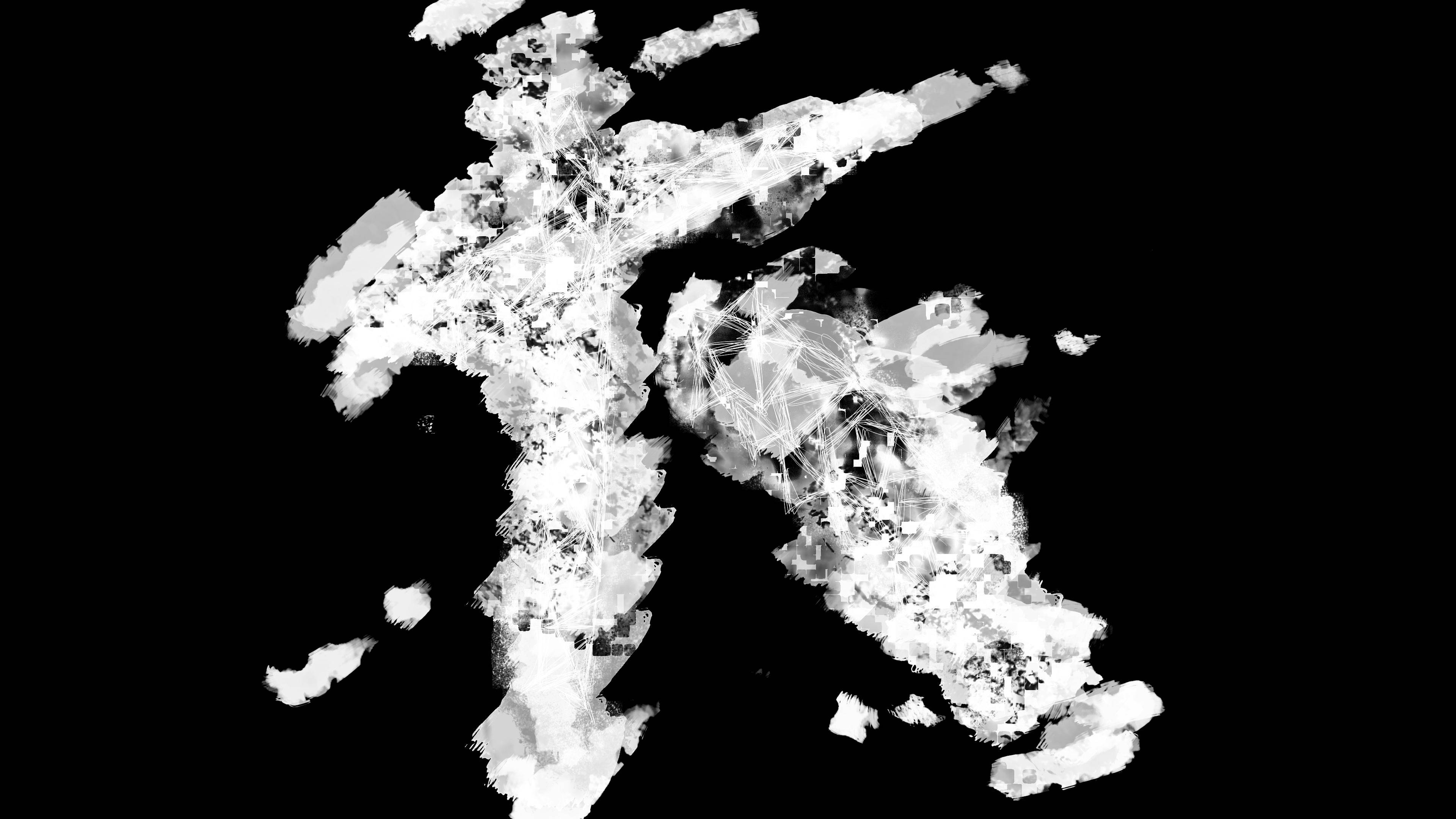 White Abstract Soldier, abstract white digital splatters, geometric lines, 4K Desktop Wallpaper