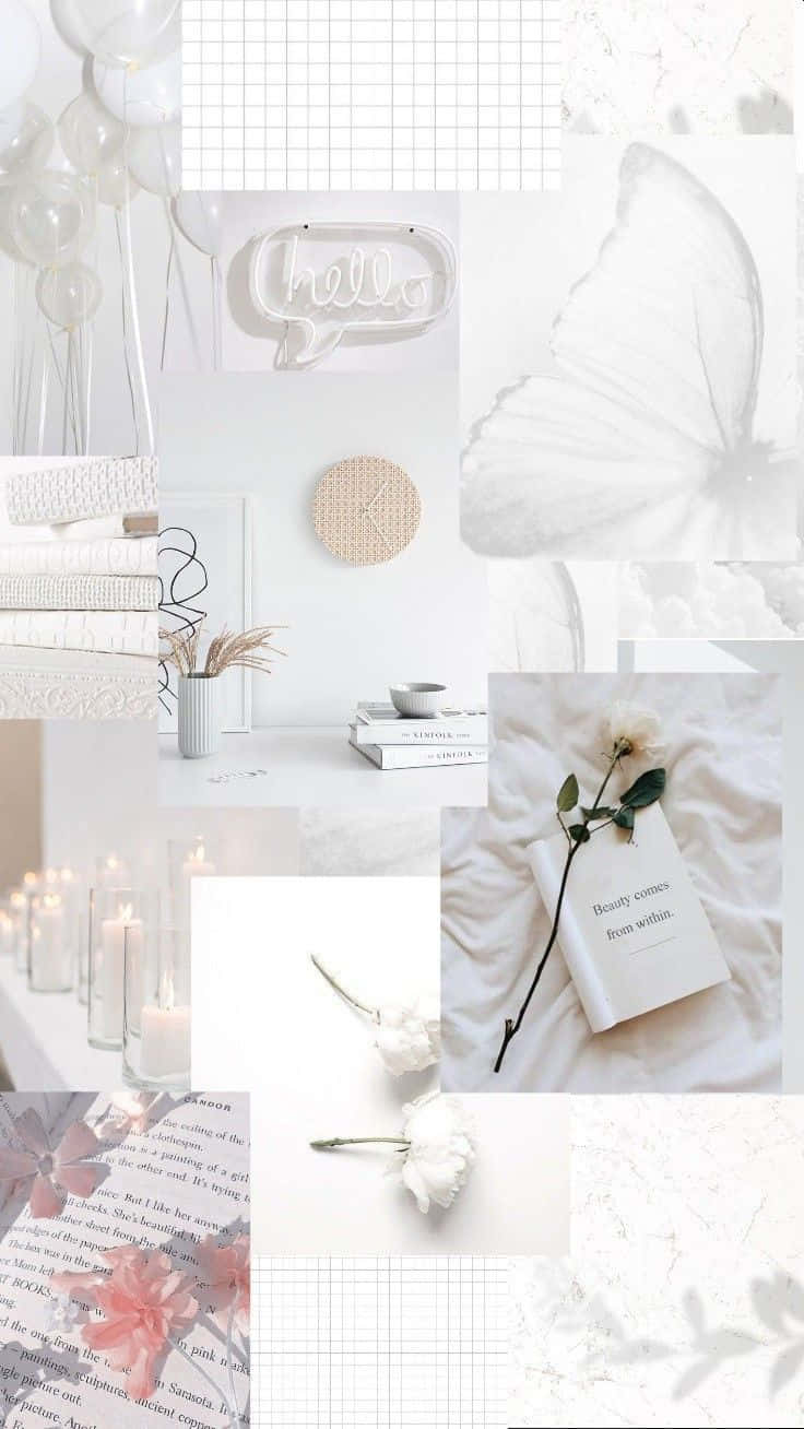 Soft White Aesthetic Collage, butterflies, candles, HD Phone Wallpaper