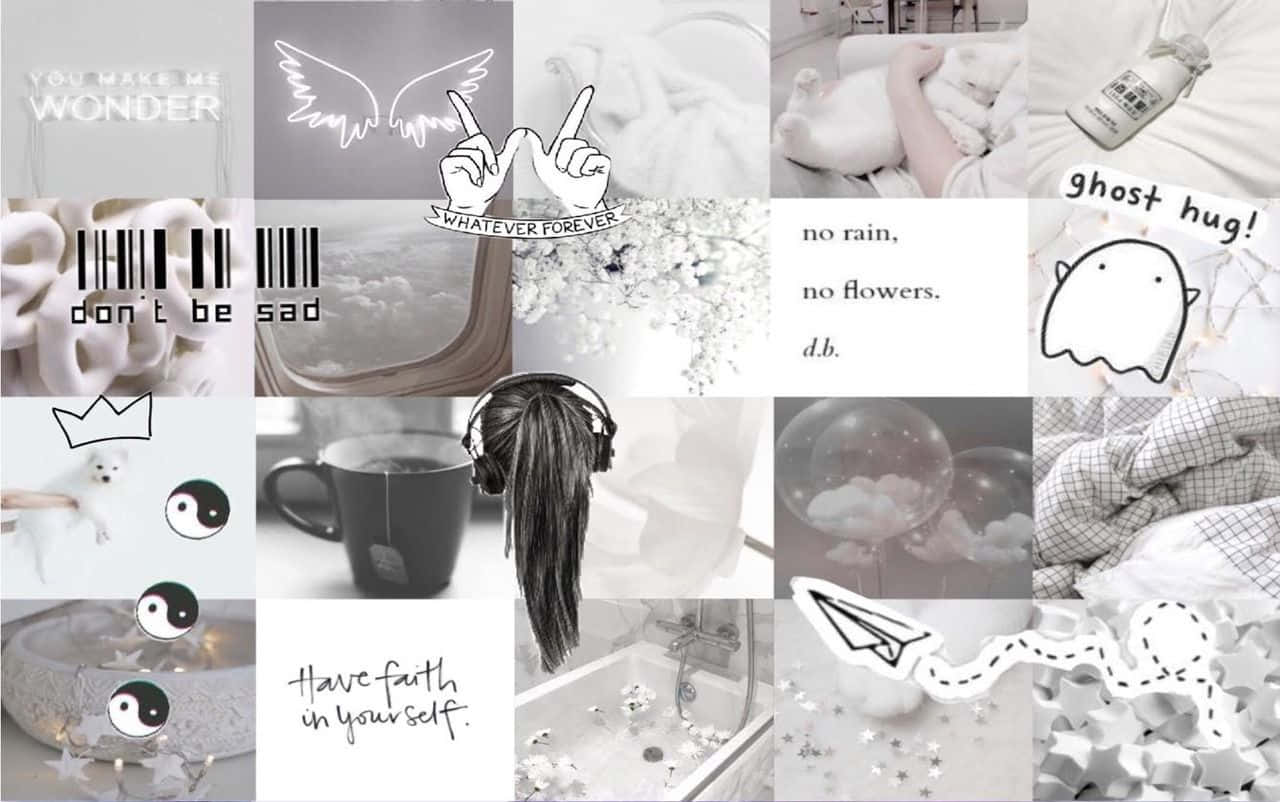 white aesthetic collage, cozy bedroom moments, handwritten quotes, HD Desktop Wallpaper