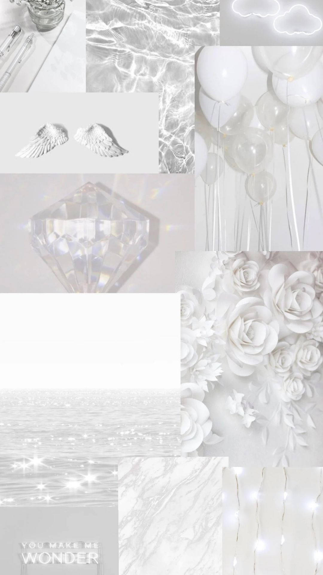 white balloons, wings, diamond roses, Full HD Phone Wallpaper