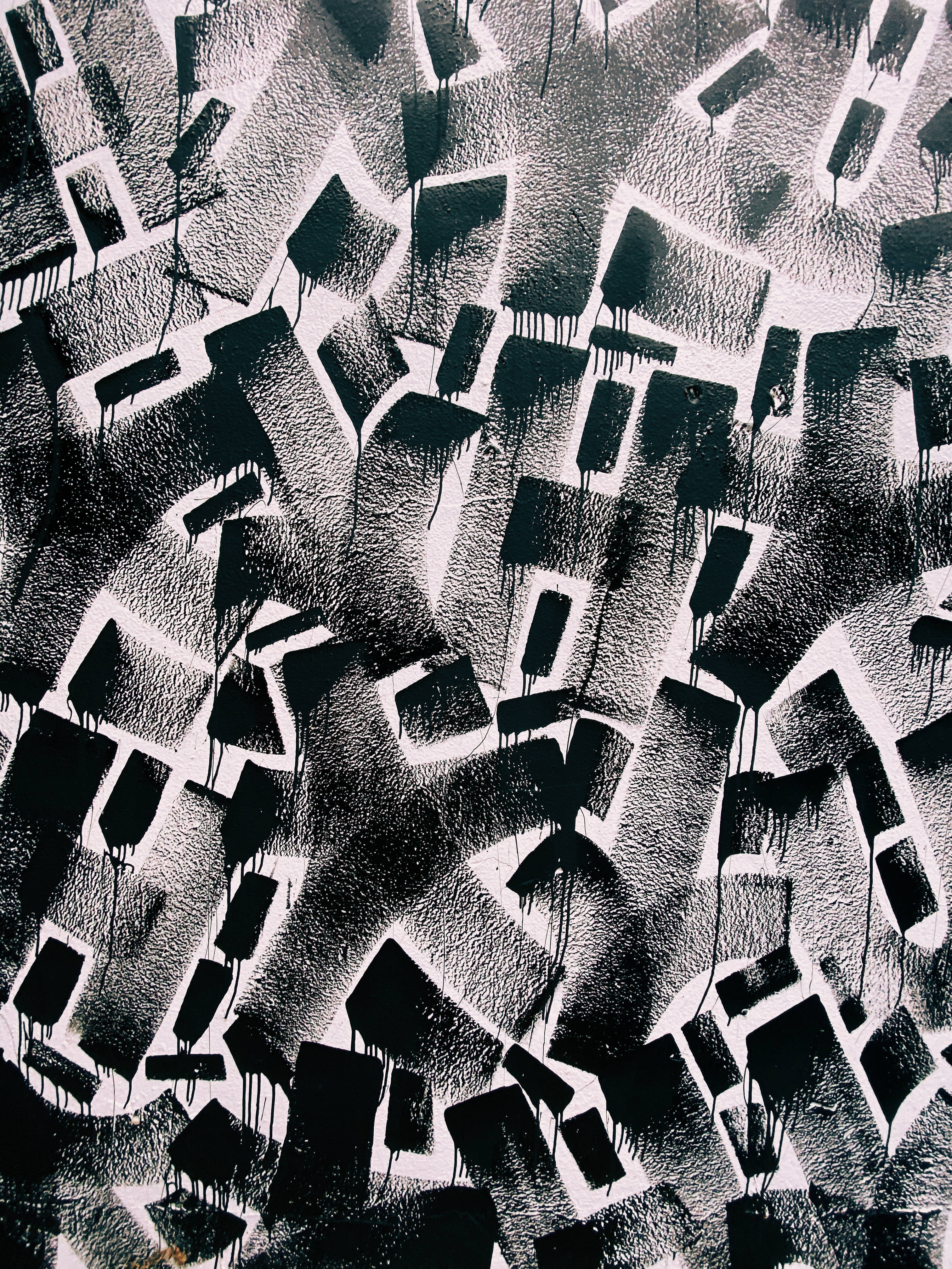 black abstract shapes, dripping ink textures, textured white background, 4K Phone Wallpaper