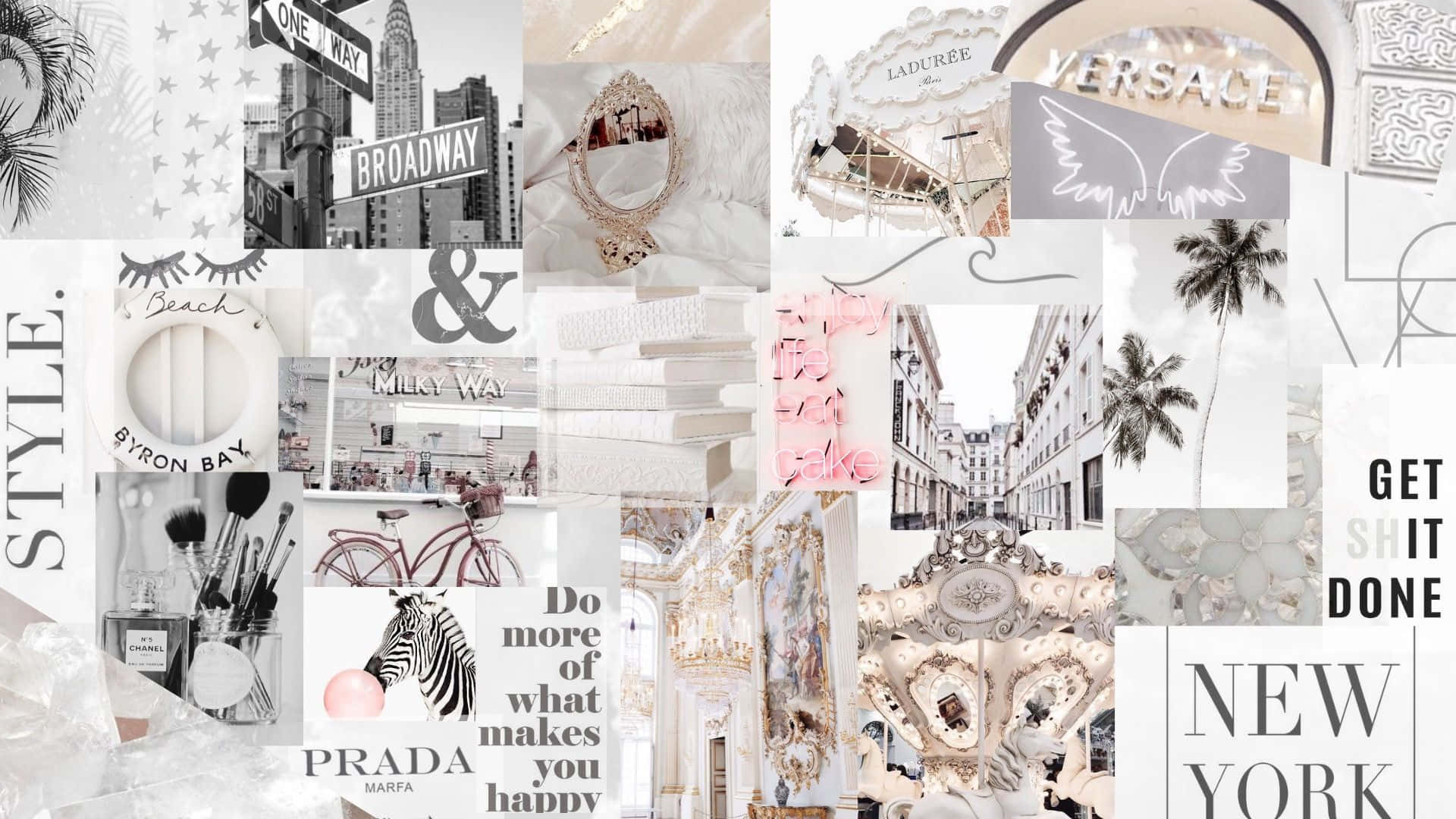 Collage Aesthetic Desktop, luxury fashion brands, cityscapes, Full HD Desktop Wallpaper
