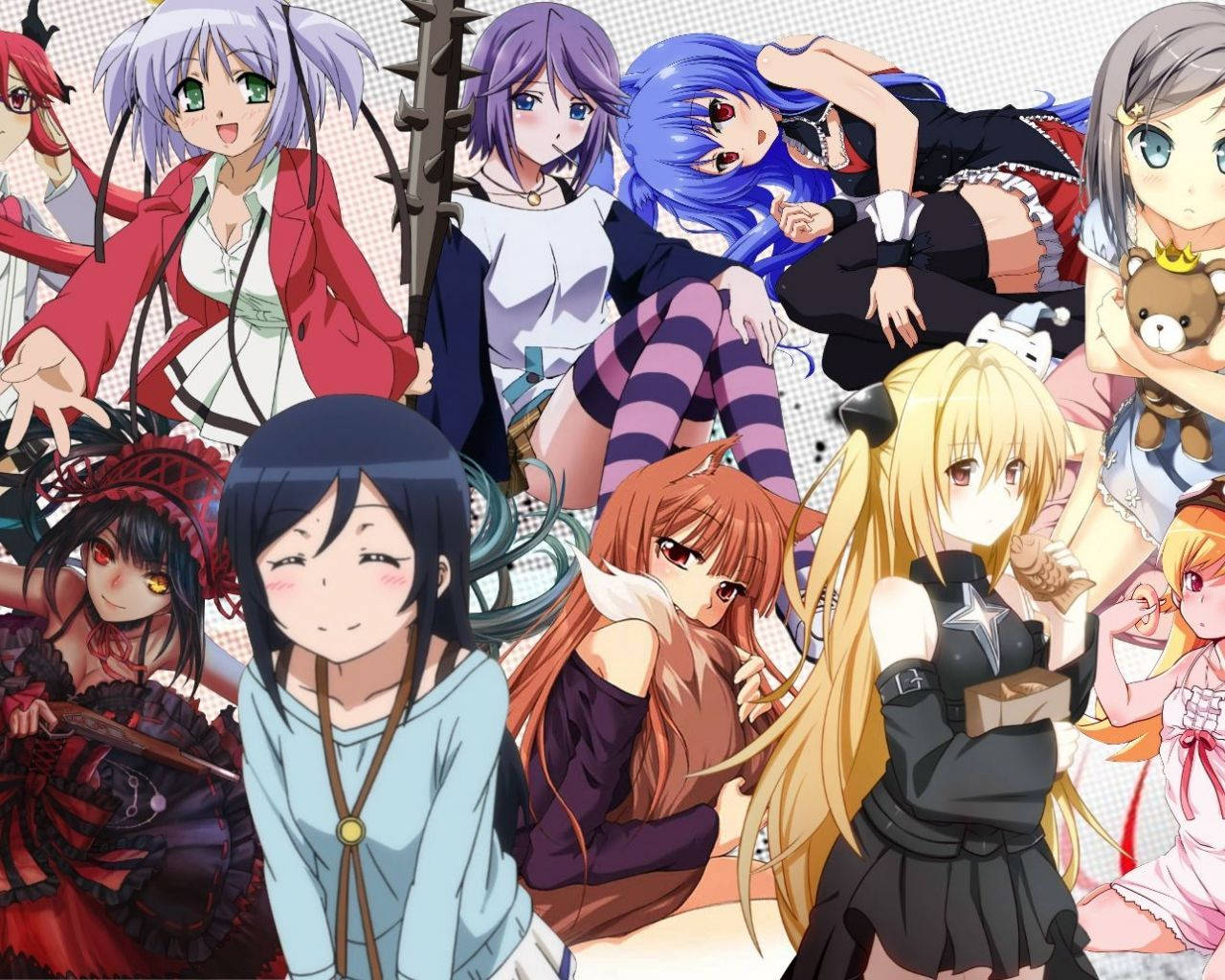 anime waifu collage, diverse female characters, colorful outfits, HD Desktop Wallpaper