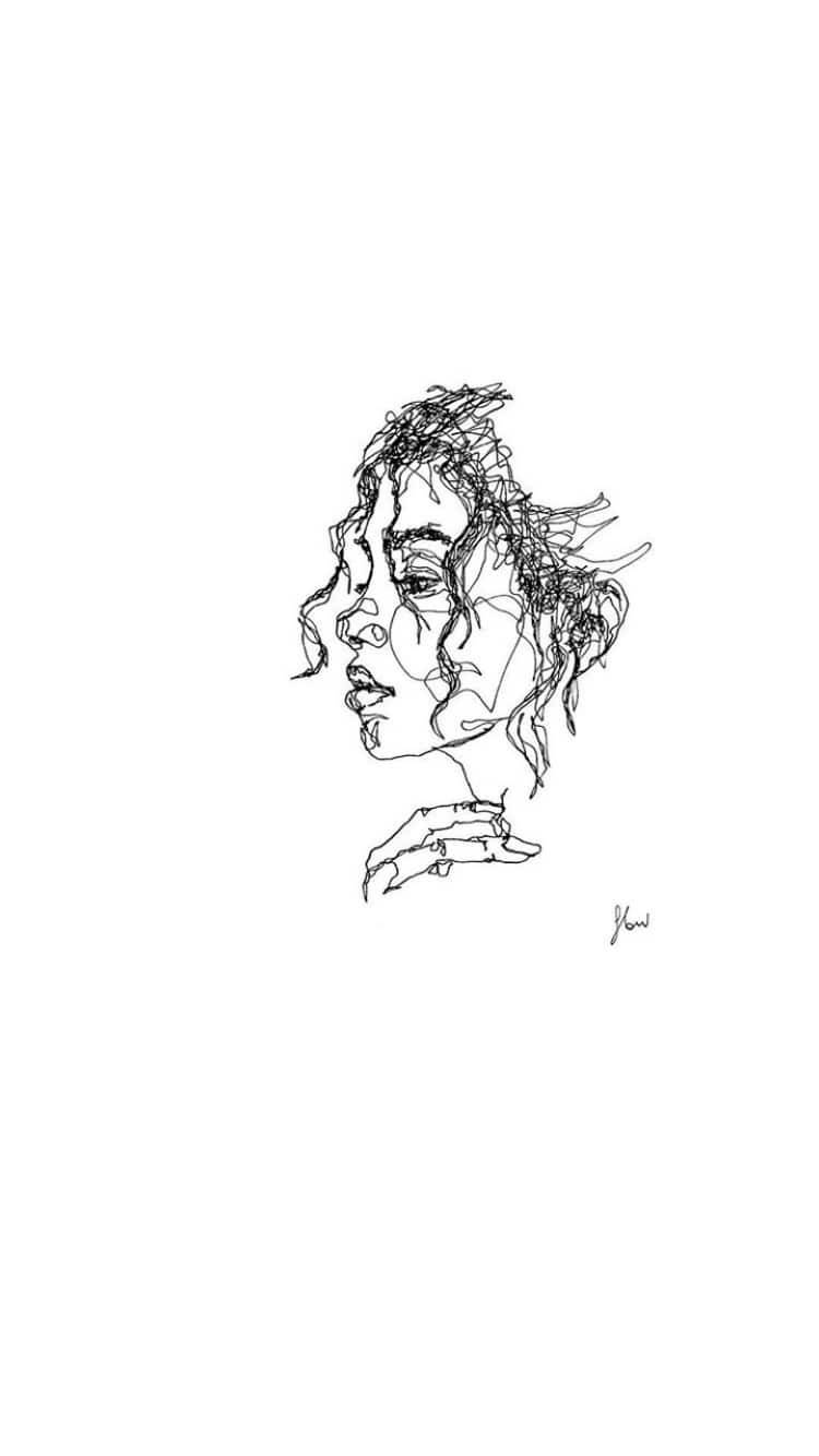 woman's side profile, minimalist line drawing, flowing hair, HD Phone Wallpaper