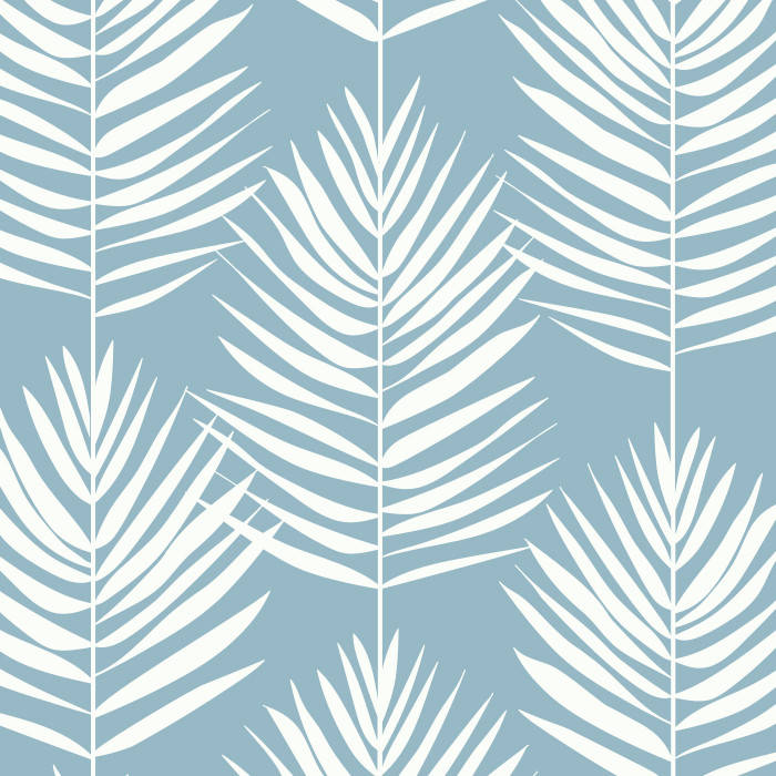white stylized palm fronds, soft blue background, seamless tropical pattern, SD Desktop Wallpaper