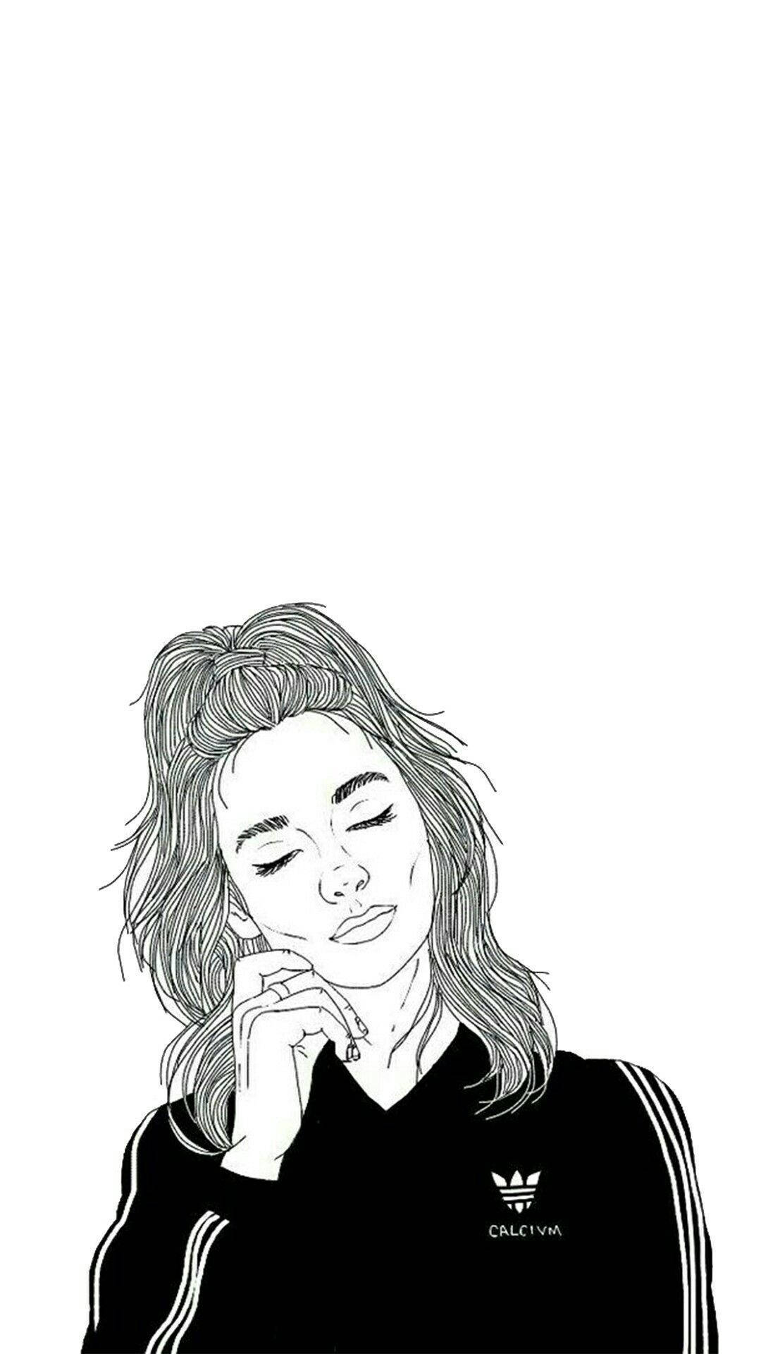 Tumblr Aesthetic Girl, black and white line art, woman, Full HD Phone Wallpaper