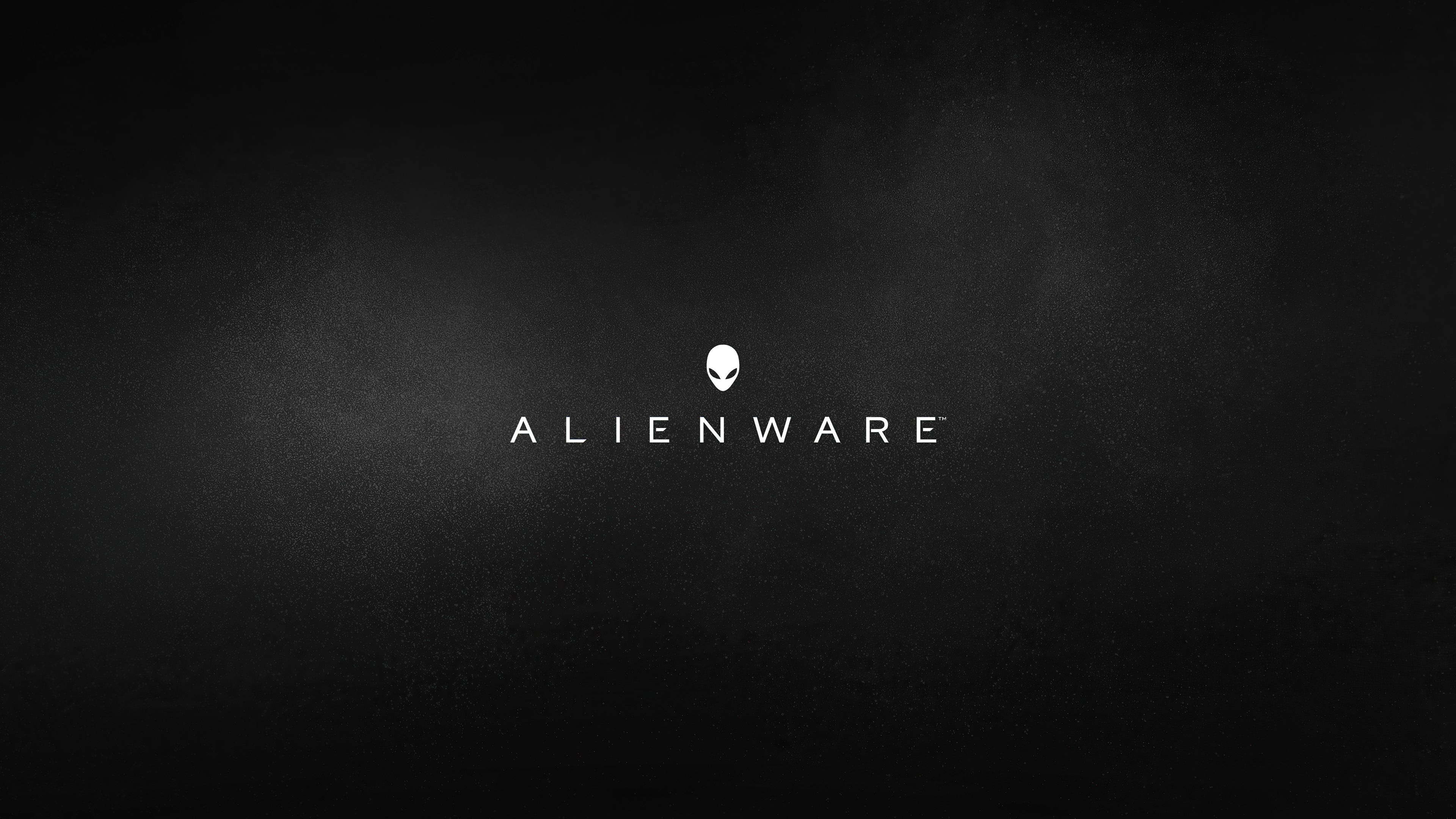 White Alienware, Alienware logo, black textured background, 4K Desktop Wallpaper
