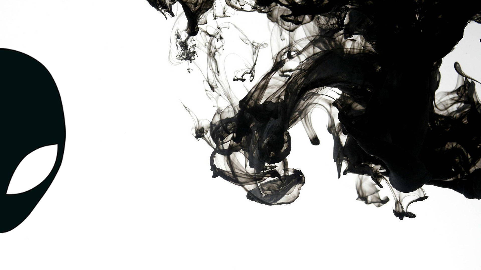 White Alienware, Black Smoke, alien head silhouette, Full HD Desktop Wallpaper