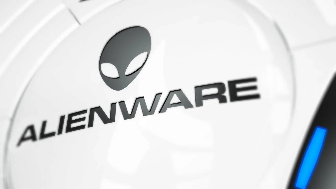 Alienware, white Alienware logo, glowing blue accent, HD Desktop Wallpaper