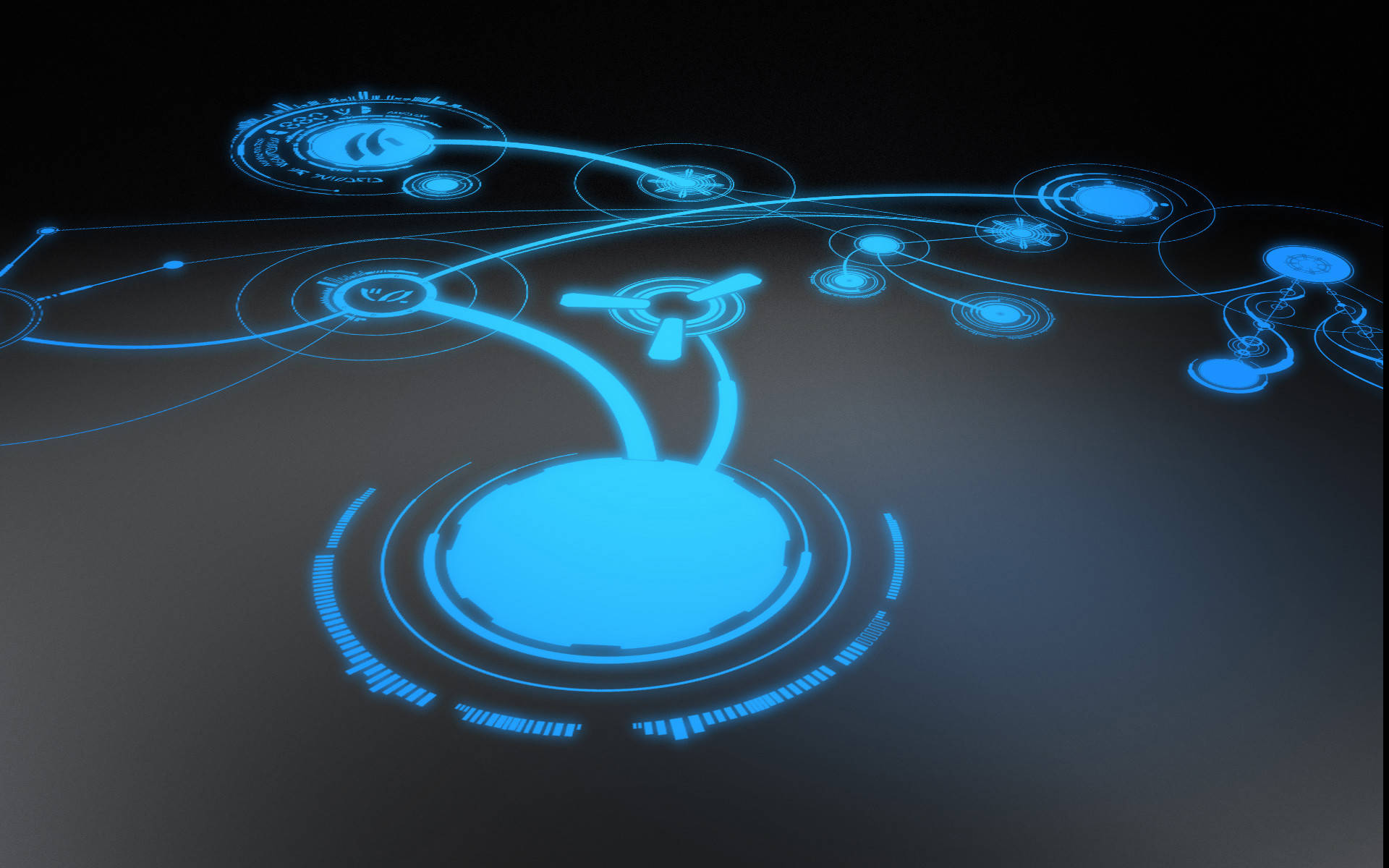 Alienware, glowing blue futuristic interface, circular nodes, Full HD Desktop Wallpaper
