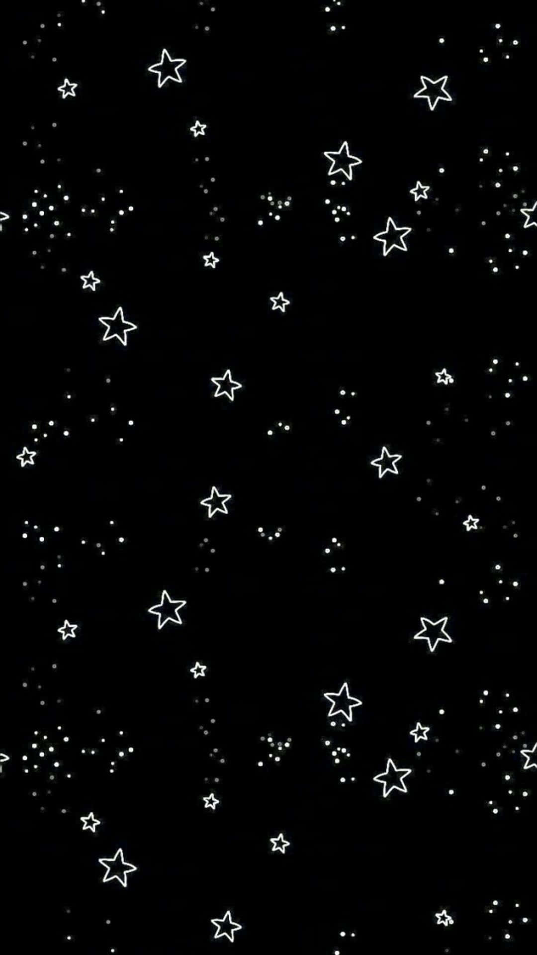 black background, white outlined stars, tiny dots, Full HD Phone Wallpaper