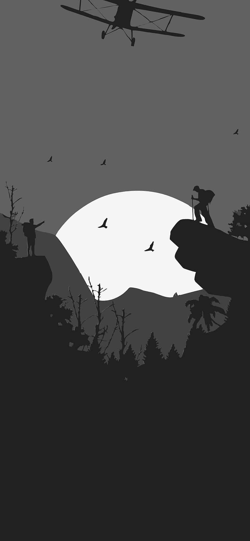 monochrome adventure silhouette, silhouetted hikers, cliffs, HD Phone Wallpaper
