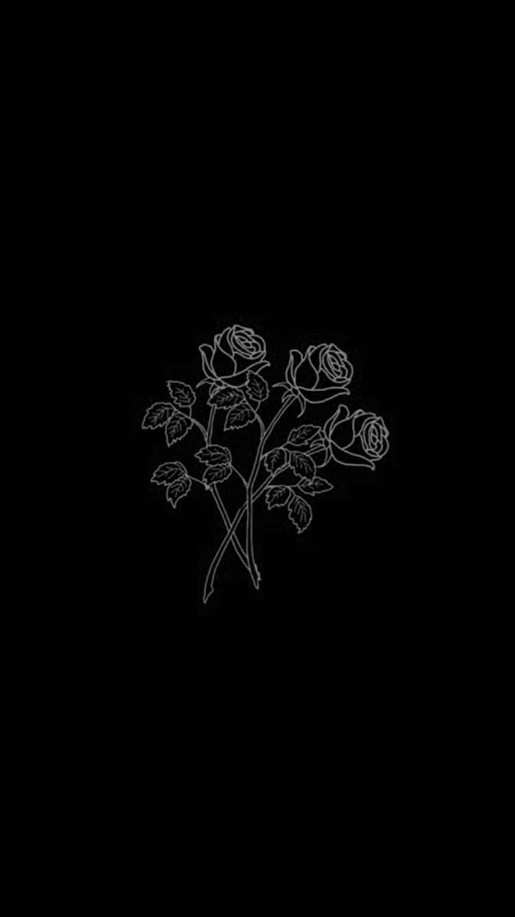 white line drawing, rose bouquet, leaves, HD Phone Wallpaper