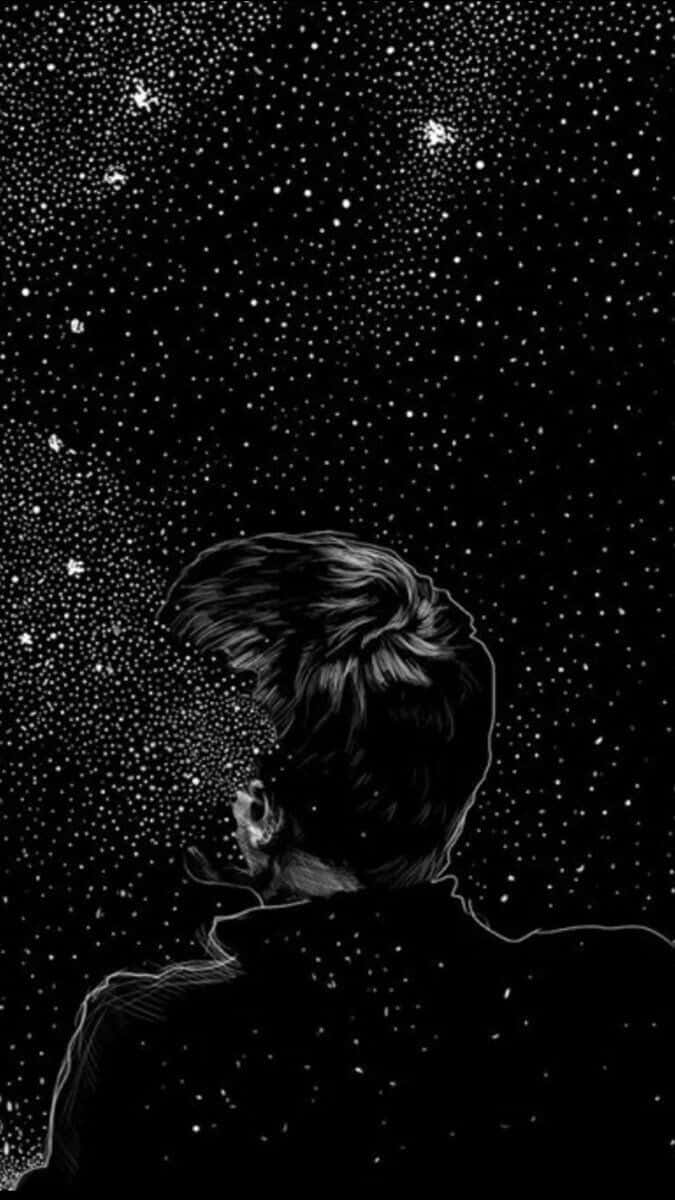 stargazing silhouette art, starry night sky, stars emerging from hair, SD Phone Wallpaper