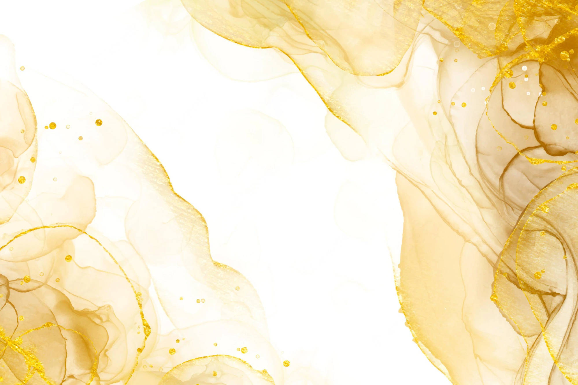 white background, golden translucent swirls, glittering specks, Full HD Desktop Wallpaper