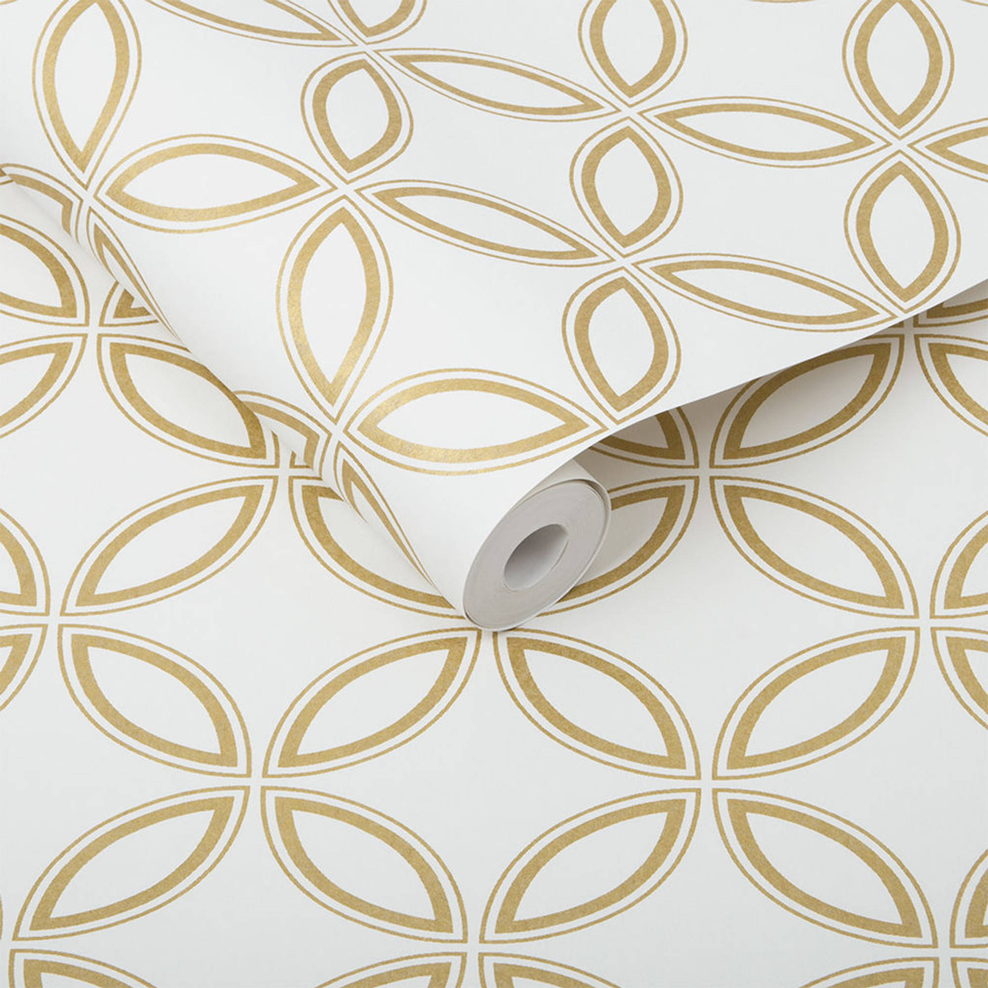 white wallpaper, repeating gold geometric leaf patterns, partially unrolled, Full HD Desktop Wallpaper