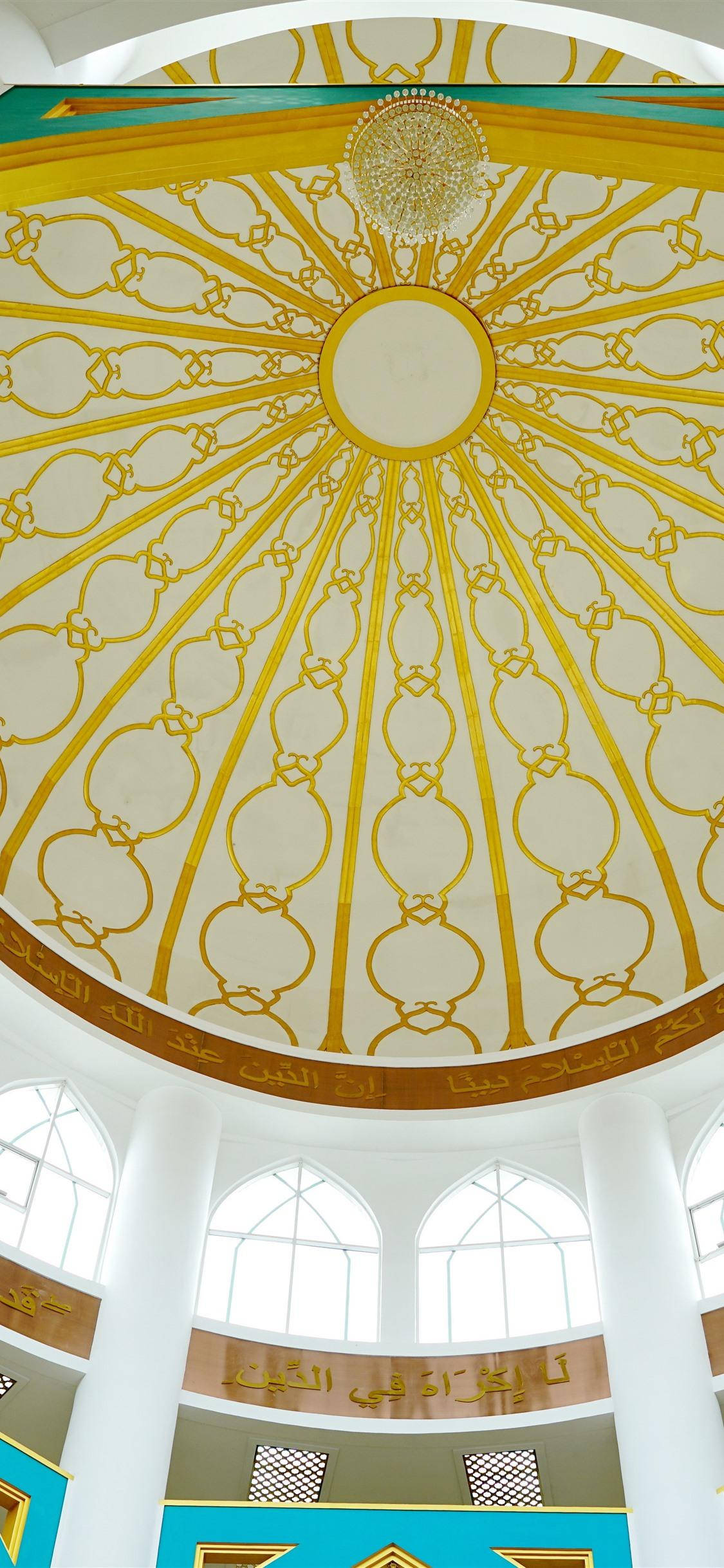 Islamic, gold and white, geometric dome ceiling, Full HD Phone Wallpaper