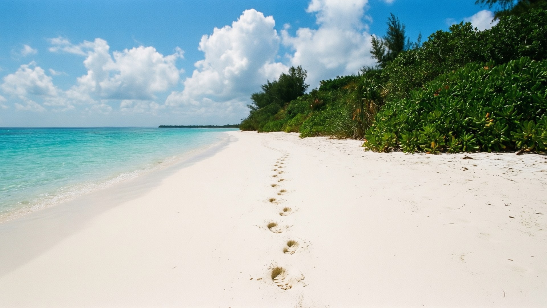white sand beach, turquoise waters, bright blue sky, Full HD Desktop Wallpaper
