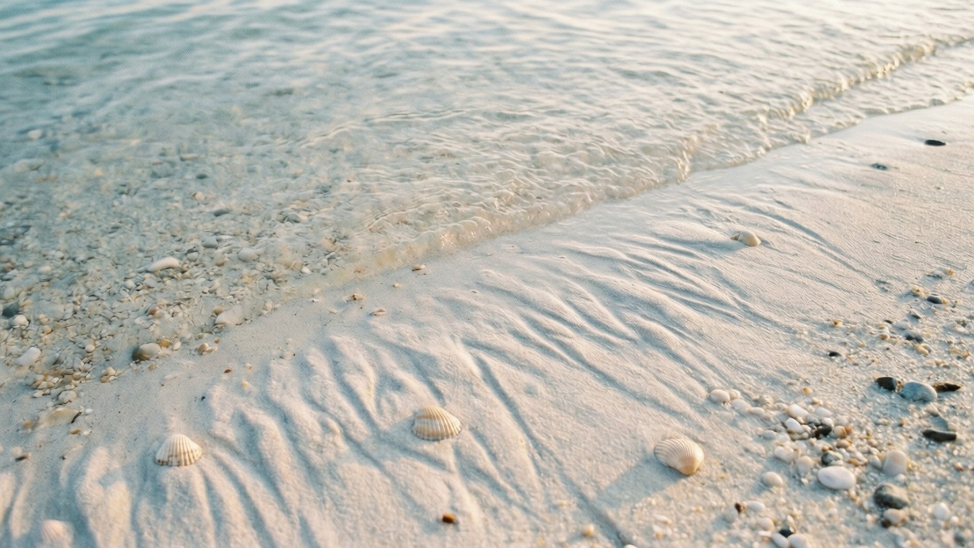 wet sand, fine white sand, ocean waves, Full HD Desktop Wallpaper