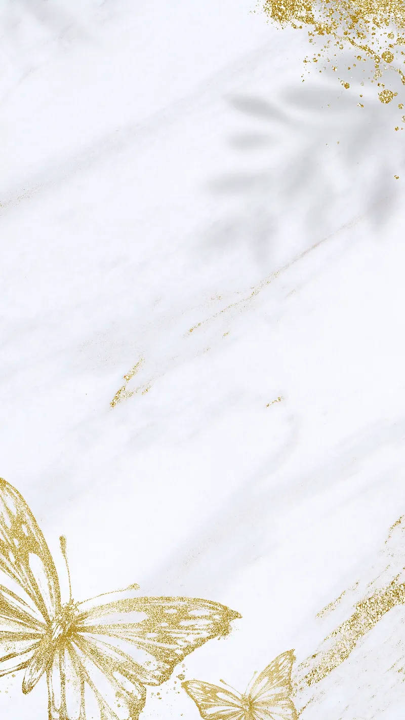 white marble background, glittering gold butterflies, gold dust accents, HD Phone Wallpaper