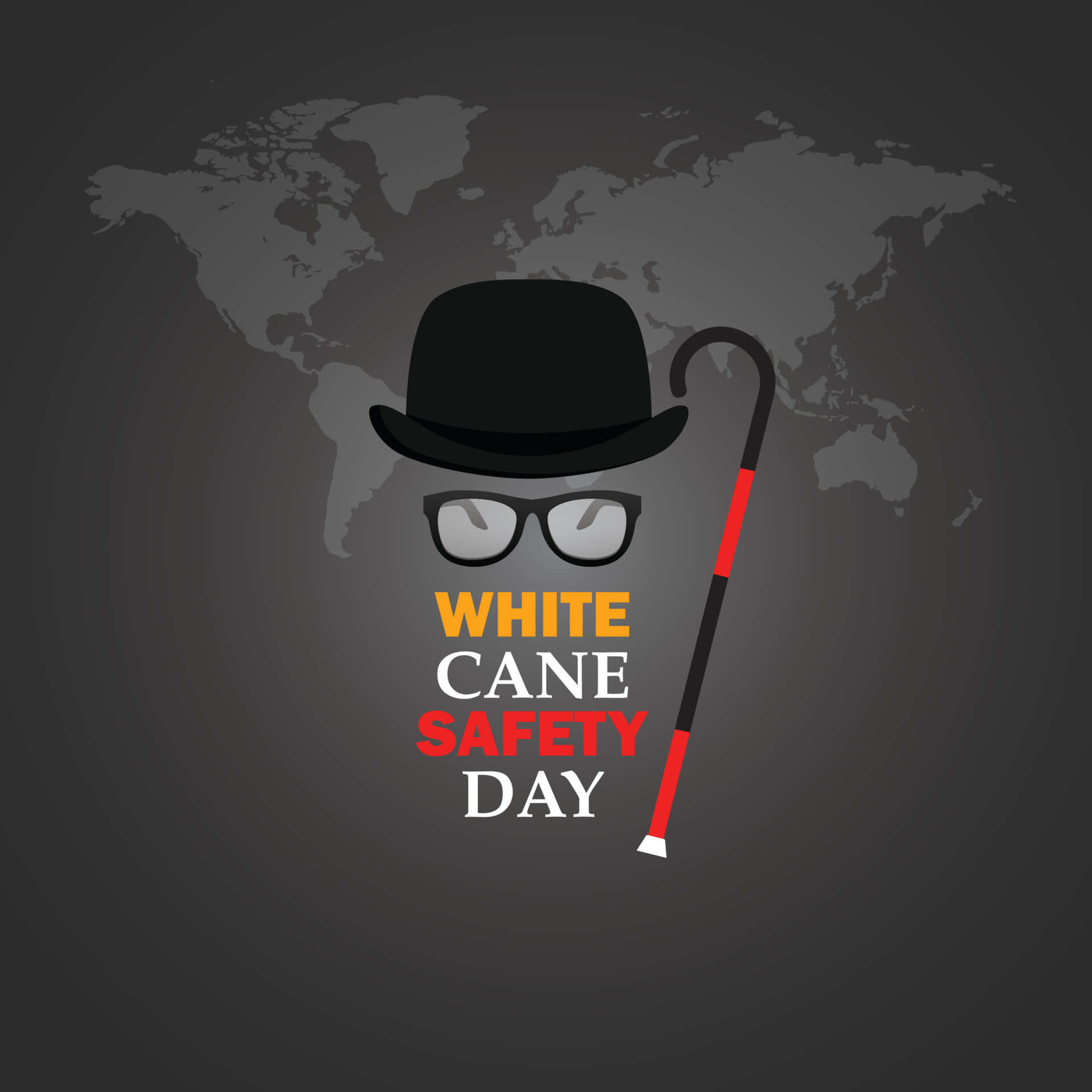 black bowler hat, glasses, white cane, Full HD Desktop Wallpaper