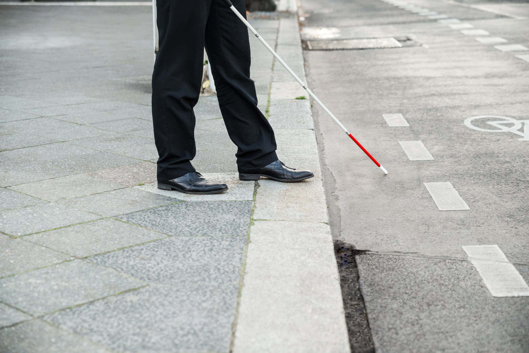white cane, red tip, black trousers, Full HD Desktop Wallpaper
