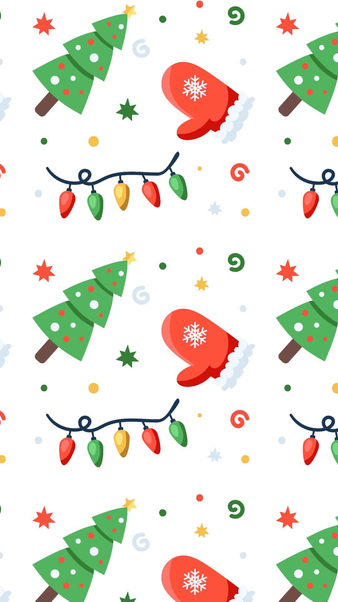 Christmas pattern, green Christmas trees, red mittens, Full HD Phone Wallpaper