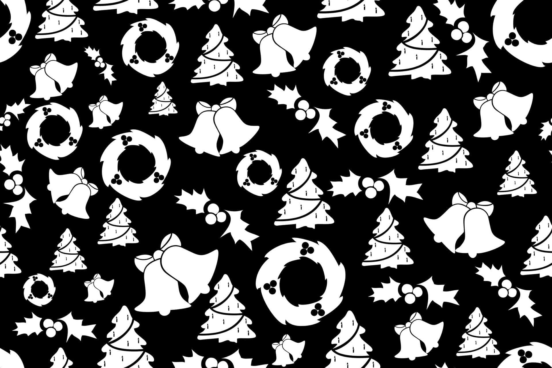 White Christmas, Christmas trees, bells, Full HD Desktop Wallpaper