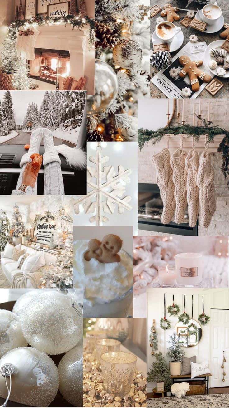 White Christmas Aesthetic, snow-covered trees, warm fires, HD Phone Wallpaper