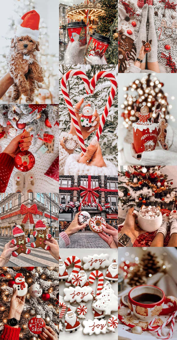 White Christmas Aesthetic, gingerbread cookies, candy canes, SD Phone Wallpaper