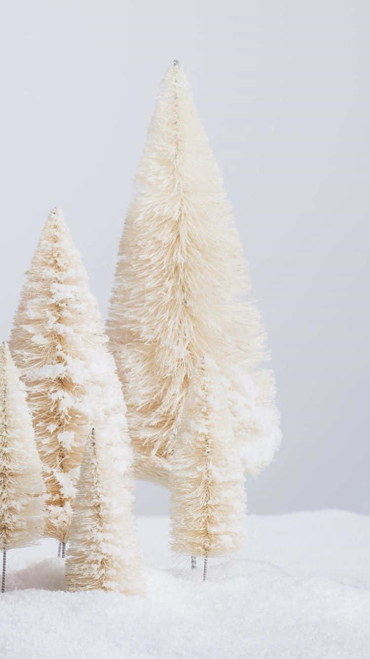 White Christmas iPhone, cream-colored bottle brush trees, soft white snow, HD Phone Wallpaper