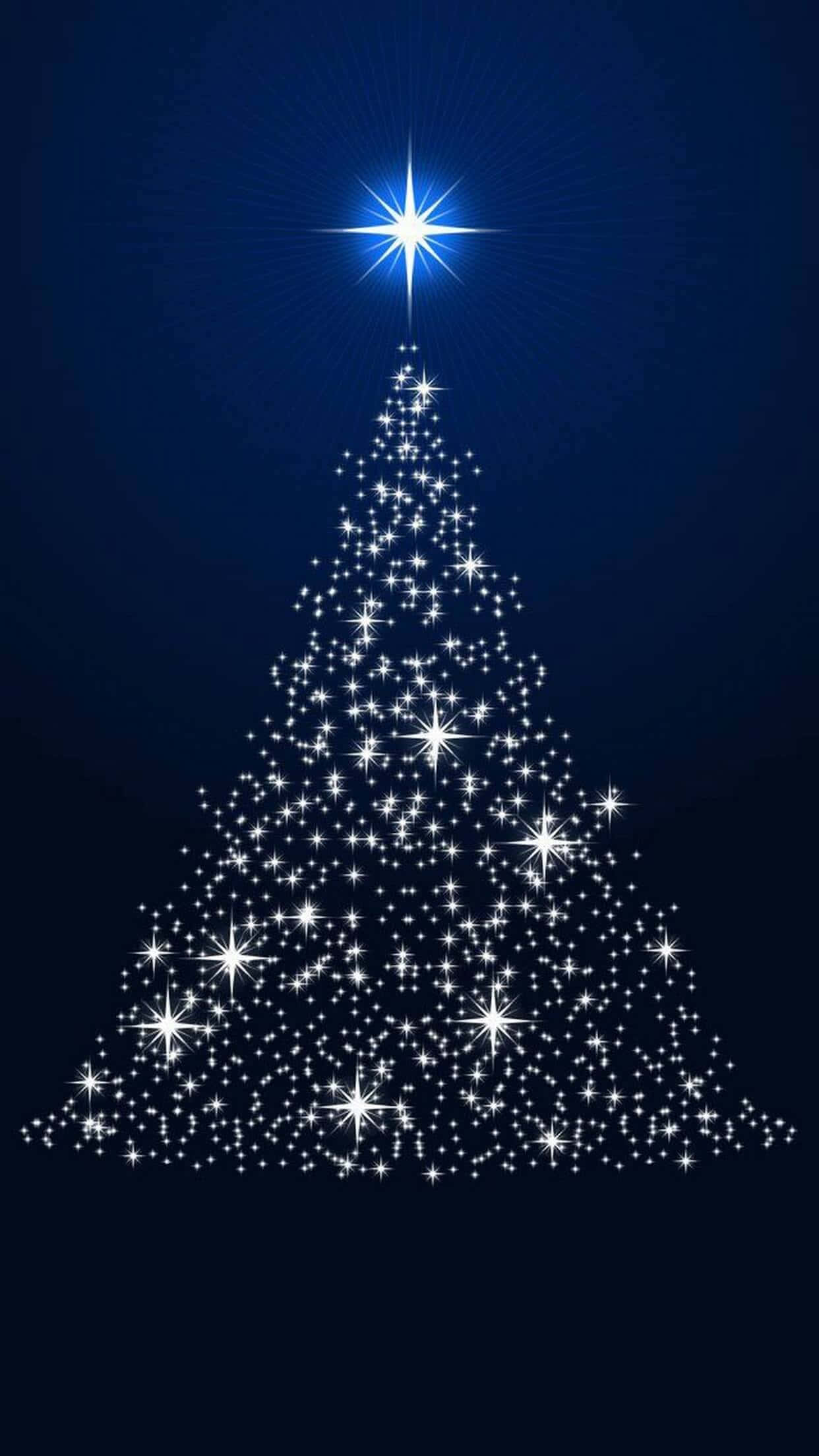 White Christmas iPhone, star-shaped Christmas tree, glowing white stars, Full HD Phone Wallpaper