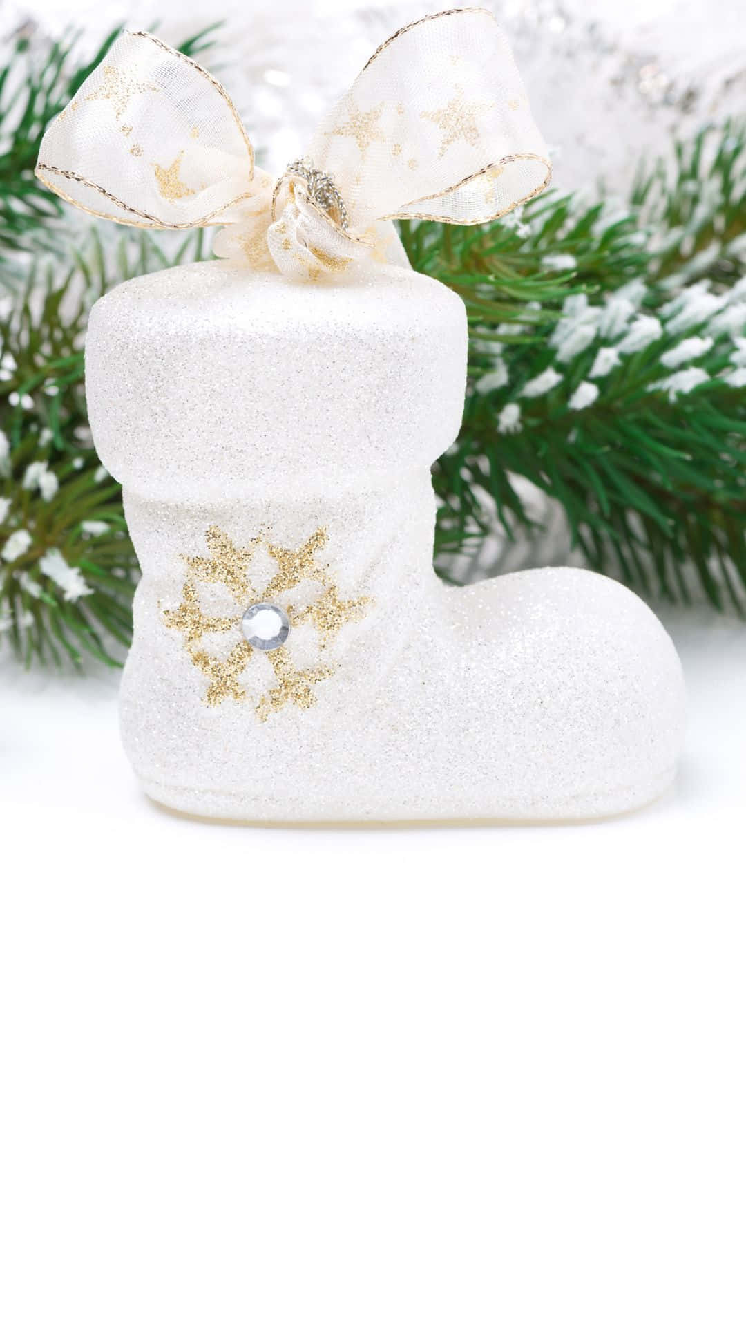 White Christmas, iPhone, glittering white Christmas stocking, Full HD Phone Wallpaper