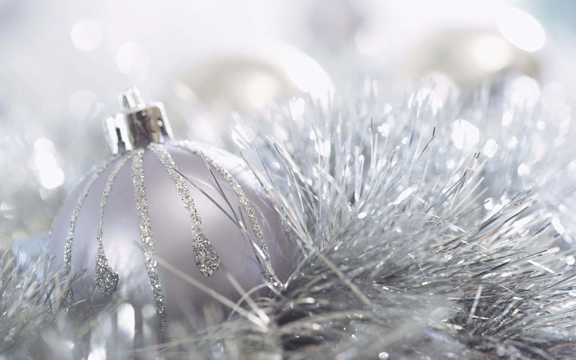 silver glittered Christmas ornament, shimmering silver tinsel, soft bokeh background, Full HD Desktop Wallpaper