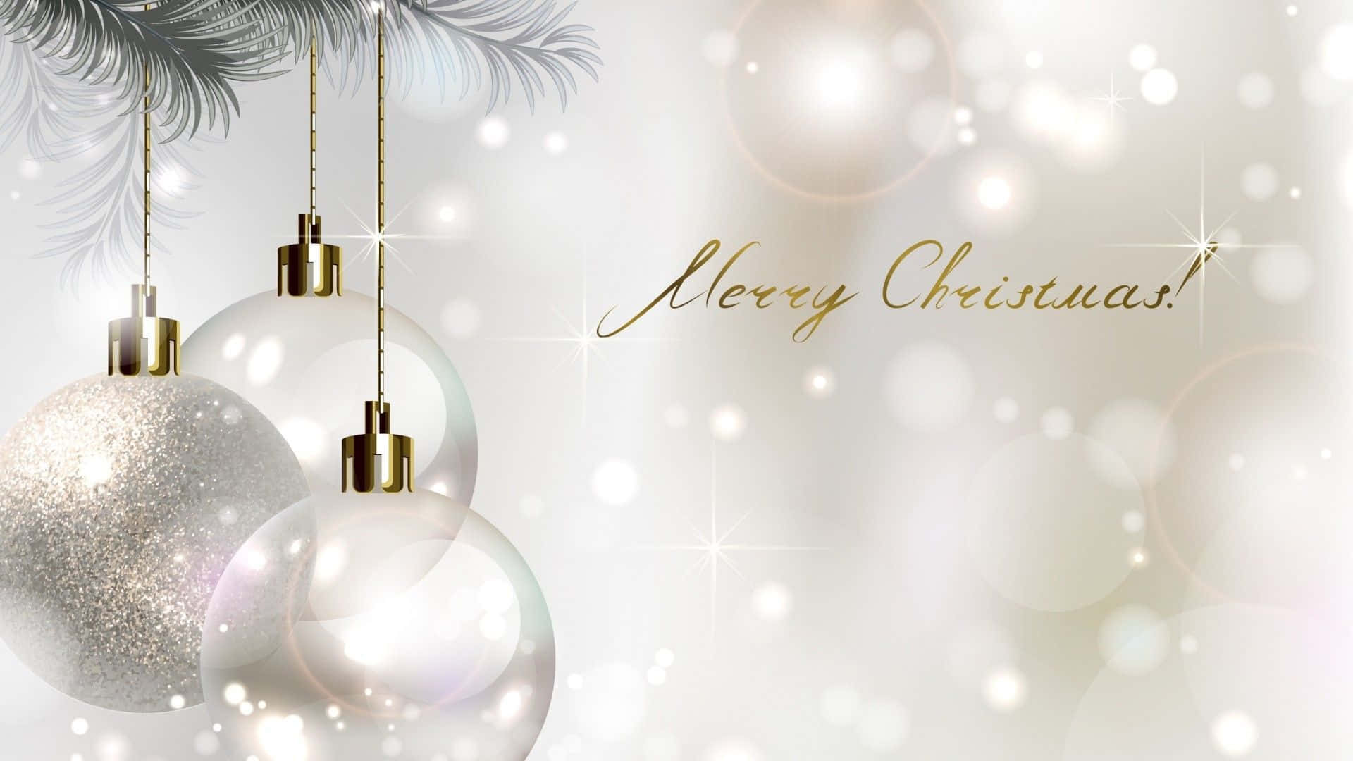 White Christmas, shimmering silver, pine branches, Full HD Desktop Wallpaper