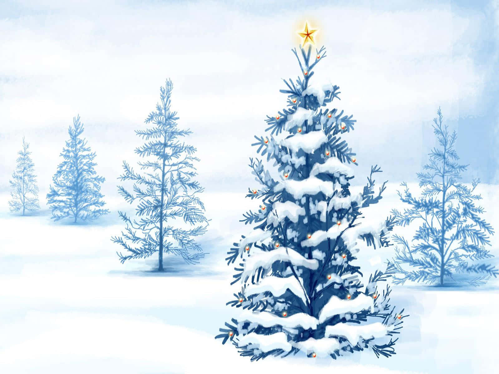 White Christmas Tree, glowing lights, star, HD Desktop Wallpaper