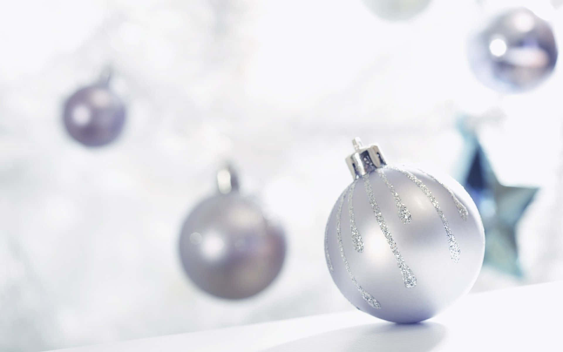 white Christmas, silver Christmas ornament, glittering streaks, Full HD Desktop Wallpaper