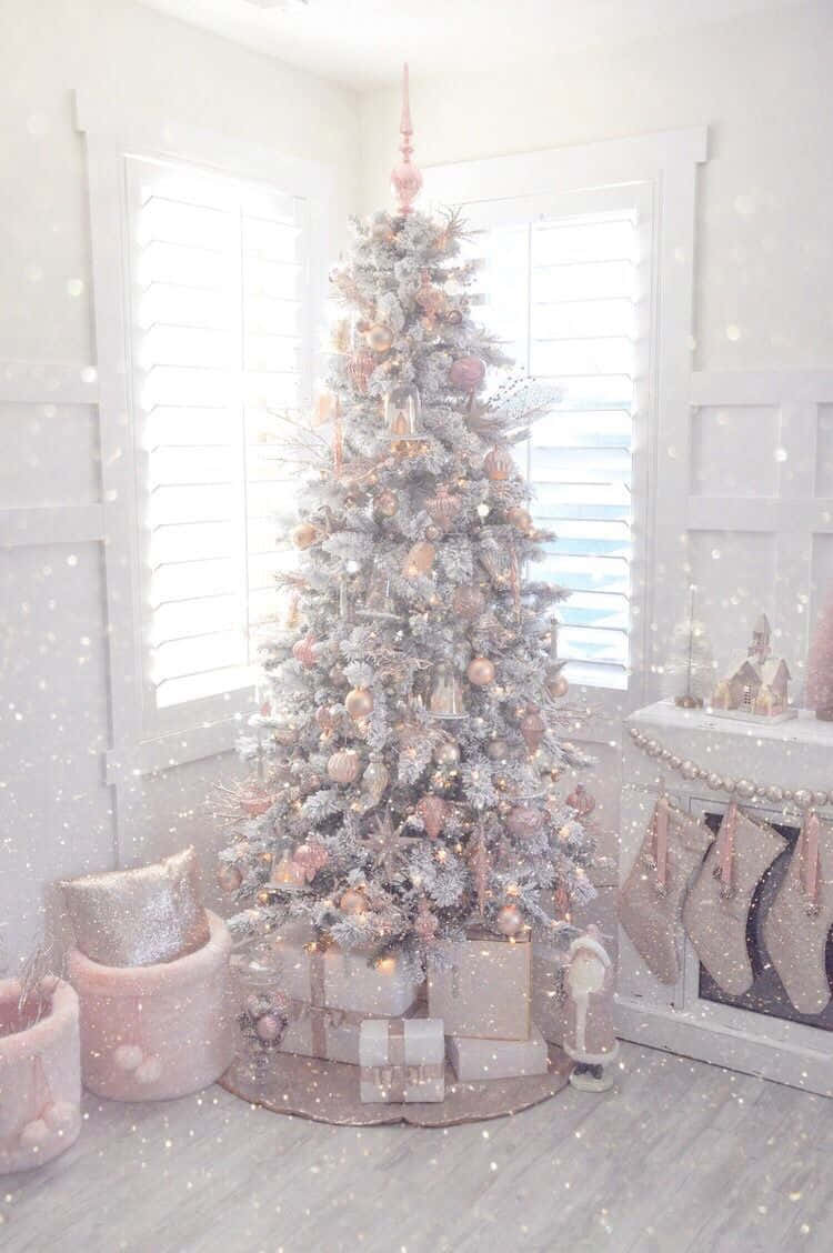 White Christmas, pink, gold, SD Phone Wallpaper