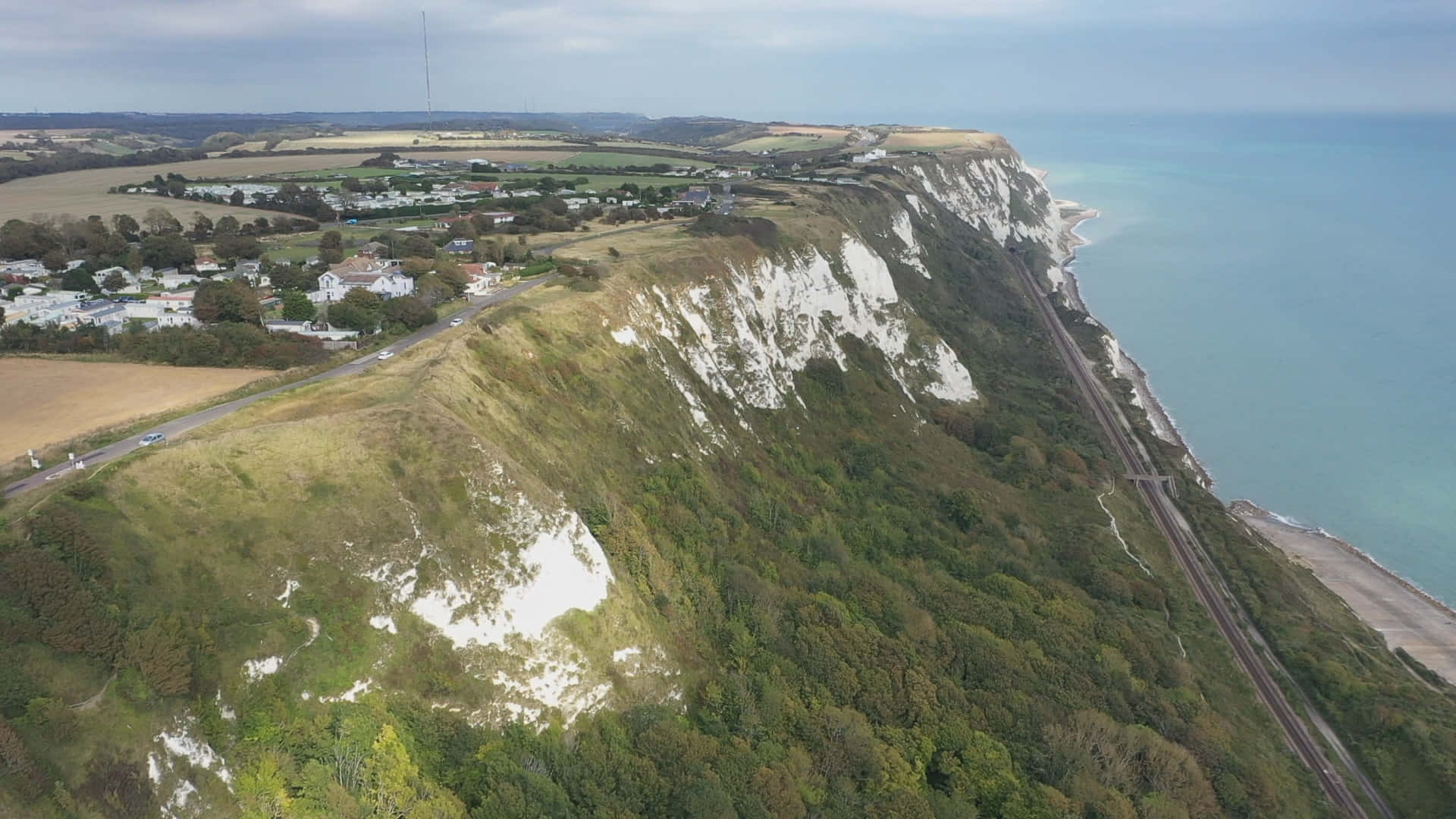 White Cliffs Of Dover, turquoise sea, winding road, Full HD Desktop Wallpaper
