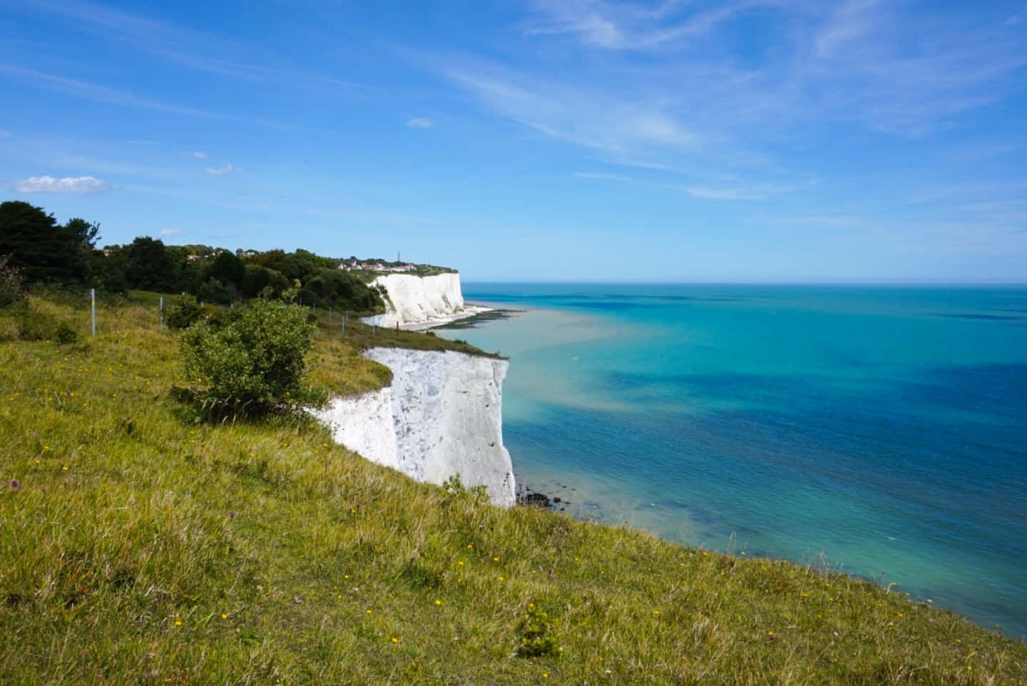 White Cliffs Of Dover, turquoise waters, bright blue sky, HD Desktop Wallpaper
