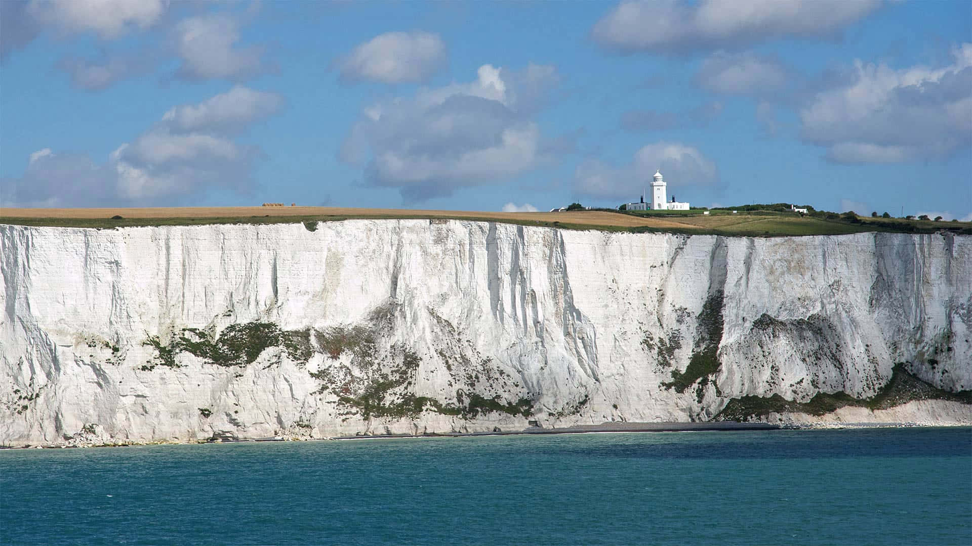 White Cliffs Of Dover, turquoise sea, partly cloudy blue sky, Full HD Desktop Wallpaper