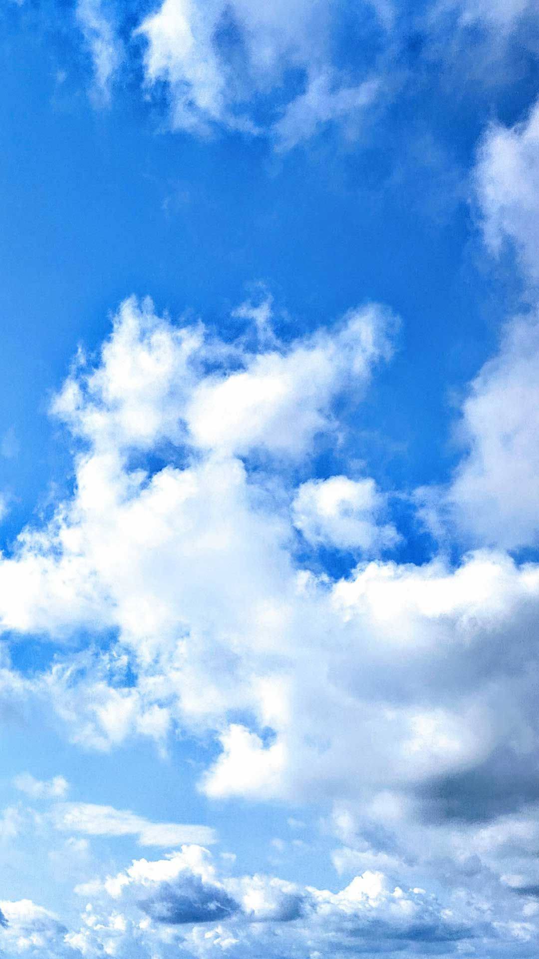 Scattered Clouds Phone, vibrant blue sky, fluffy white clouds, Full HD Phone Wallpaper