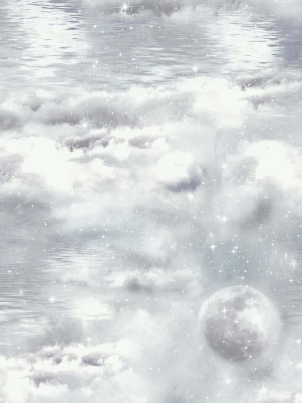 White Clouds, moon, reflective water surface, HD Phone Wallpaper
