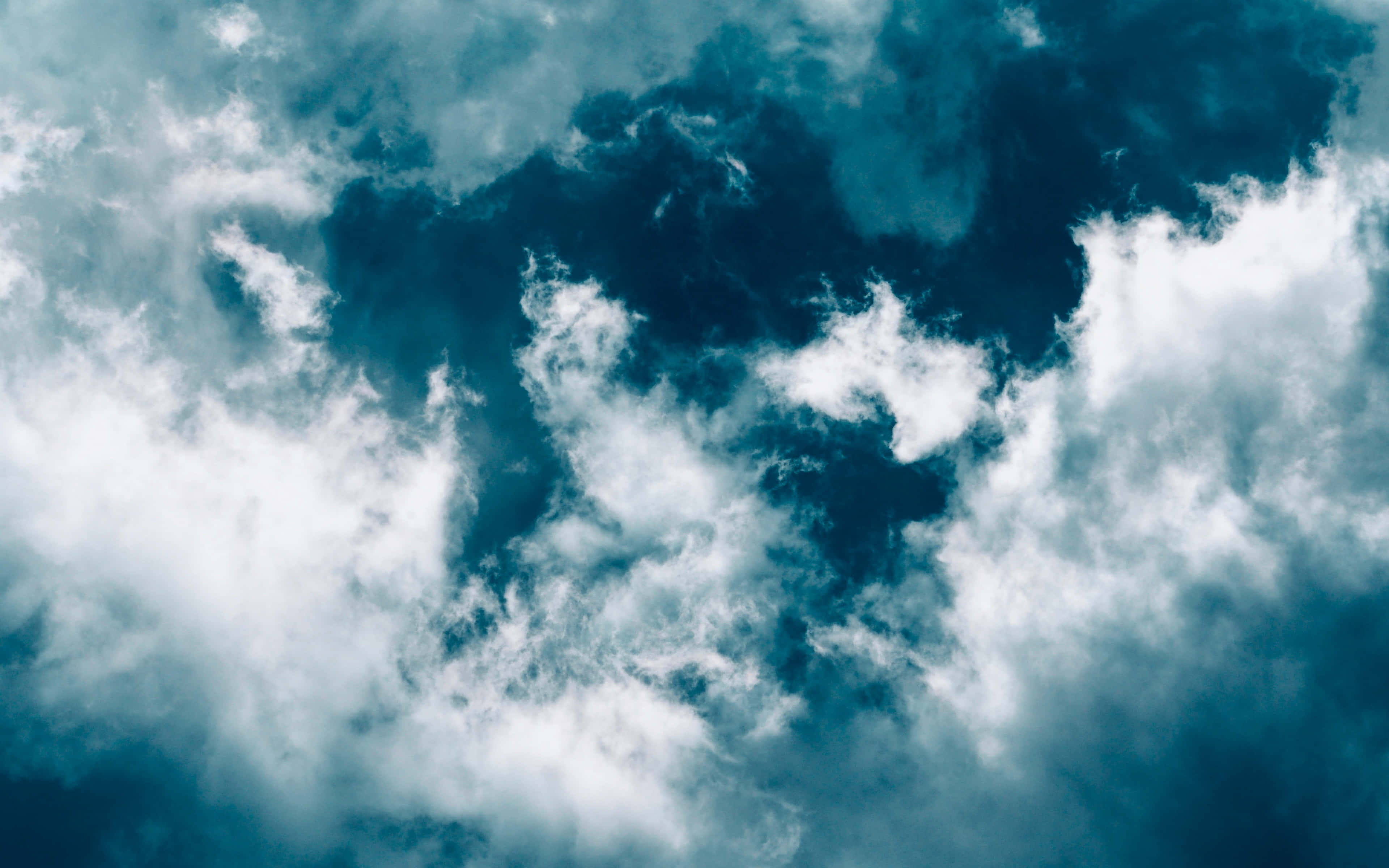 White Clouds, Dark Blue, deep teal, 4K Desktop Wallpaper