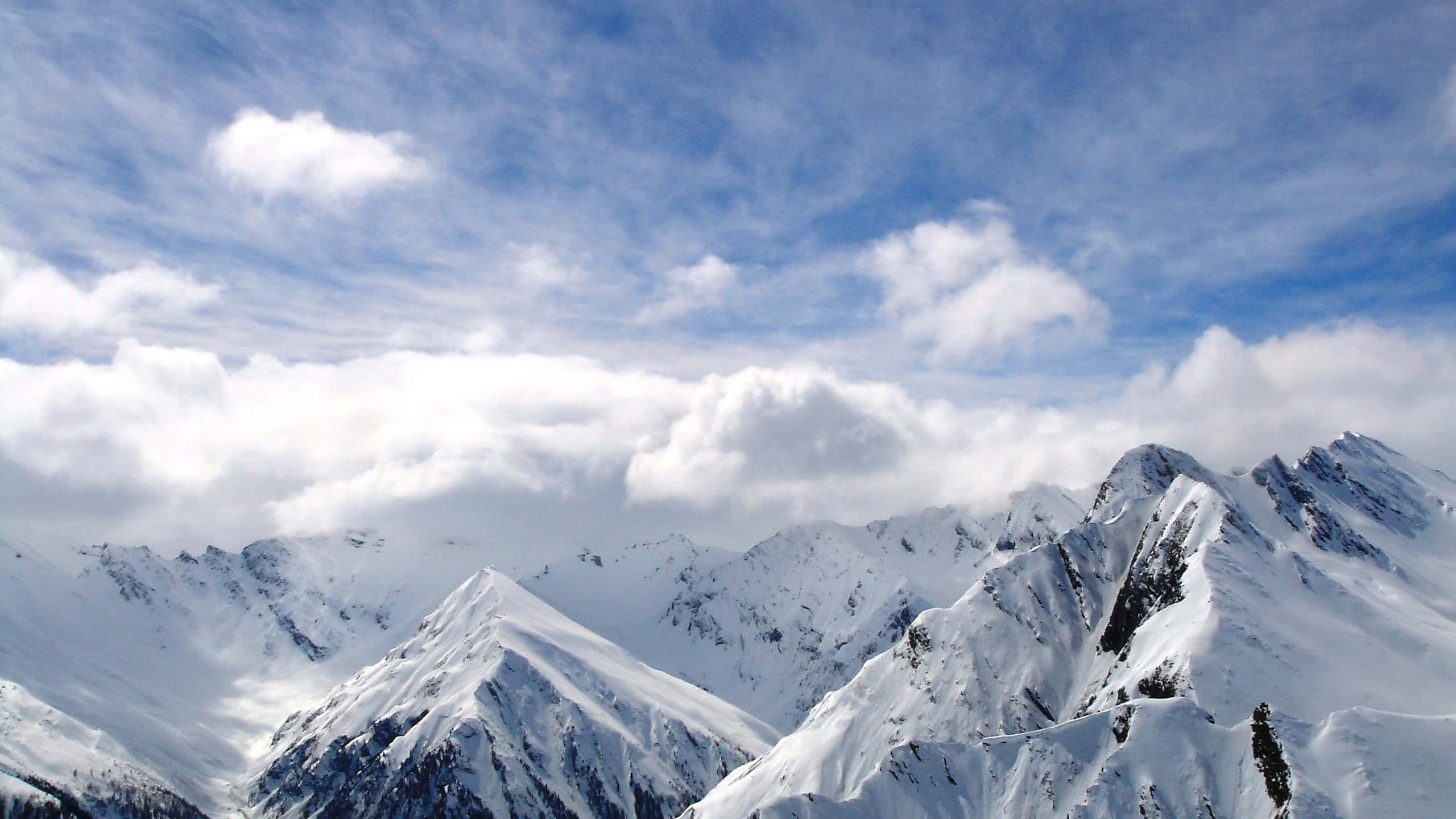 snow covered mountains, clouds, mountain range, 2K Desktop Wallpaper