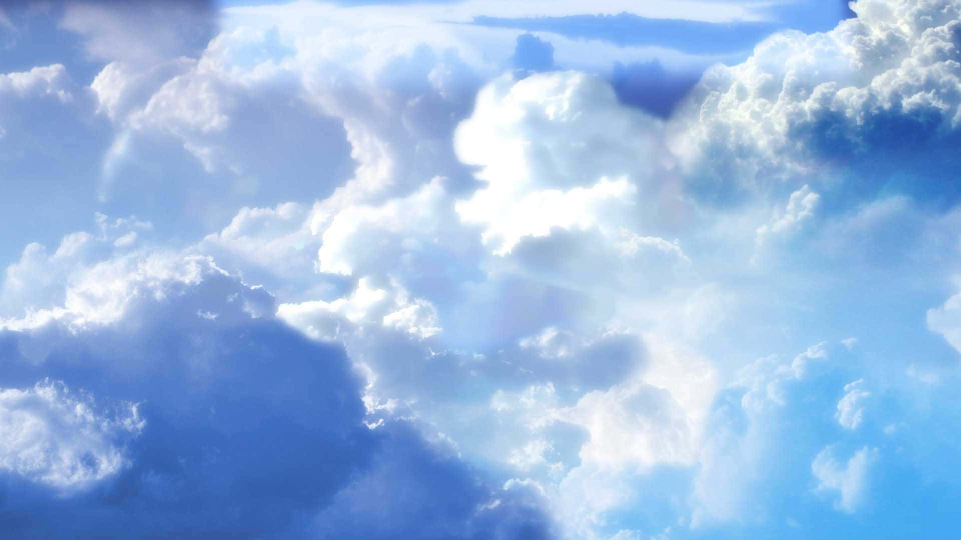divine sunshine, ethereal clouds, bright blue sky, Full HD Desktop Wallpaper